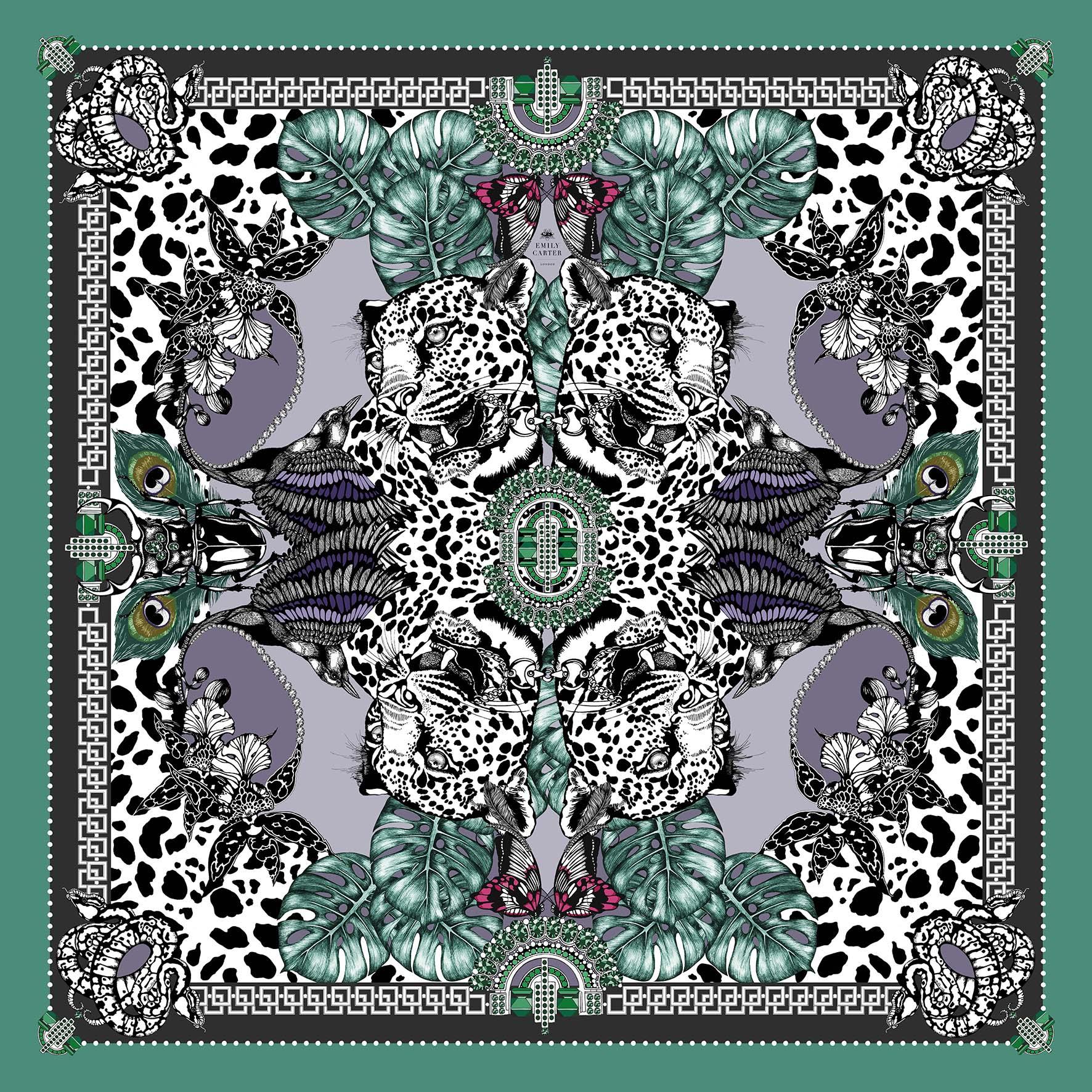 The Jewel & Jaguar Silk Scarf | 90x90cm - Emily Carter London