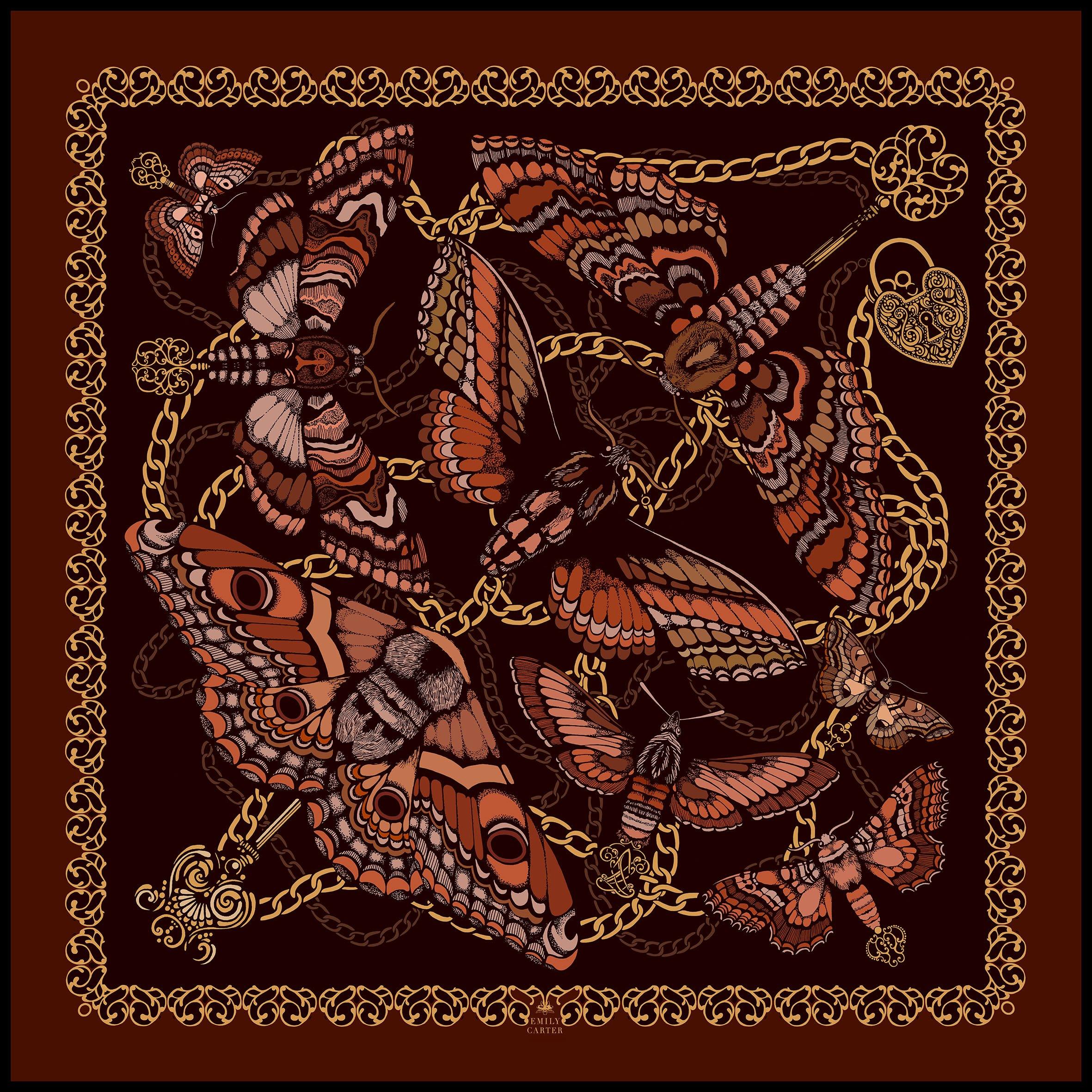 The Moths & Lockets Silk Scarf | 90x90cm - Emily Carter London