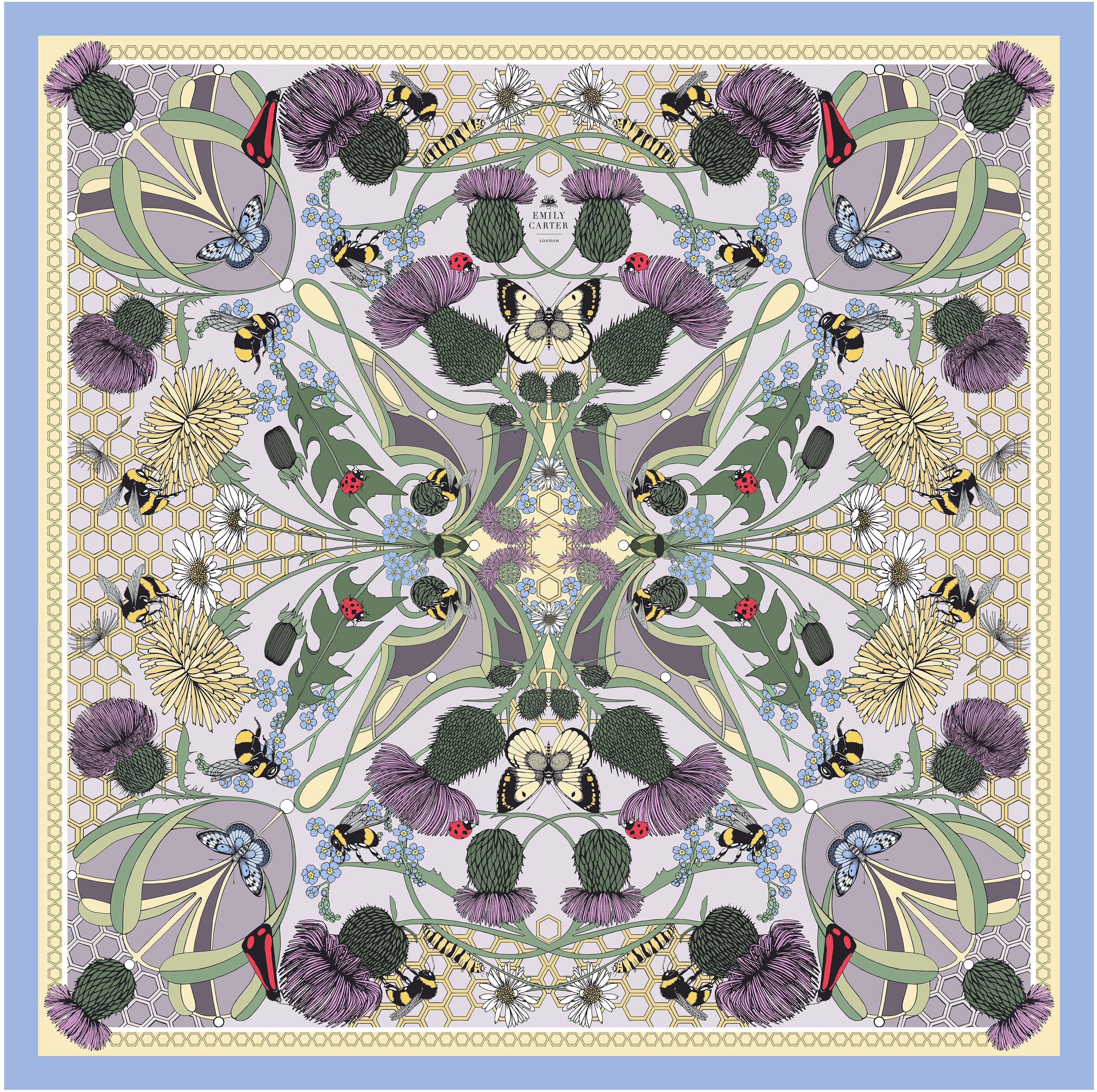 The Honey Bee & Thistle Silk Scarf | 90x90cm - Emily Carter London