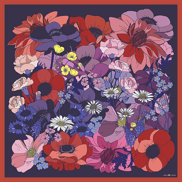 The English Garden Silk Scarf - Rose | 90x90cm - Emily Carter London