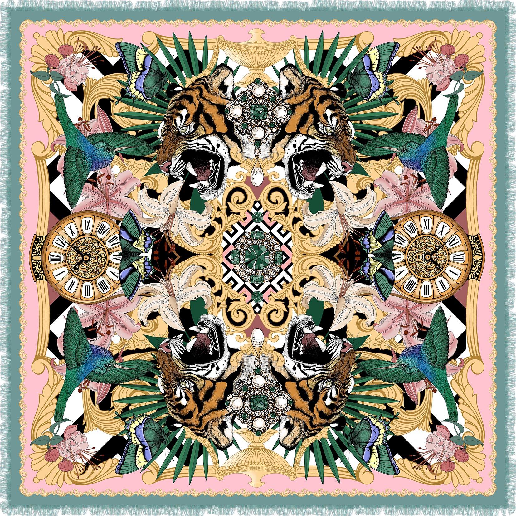 The Baroque Tiger Wool/Cashmere Scarf | 90x90cm - Emily Carter London