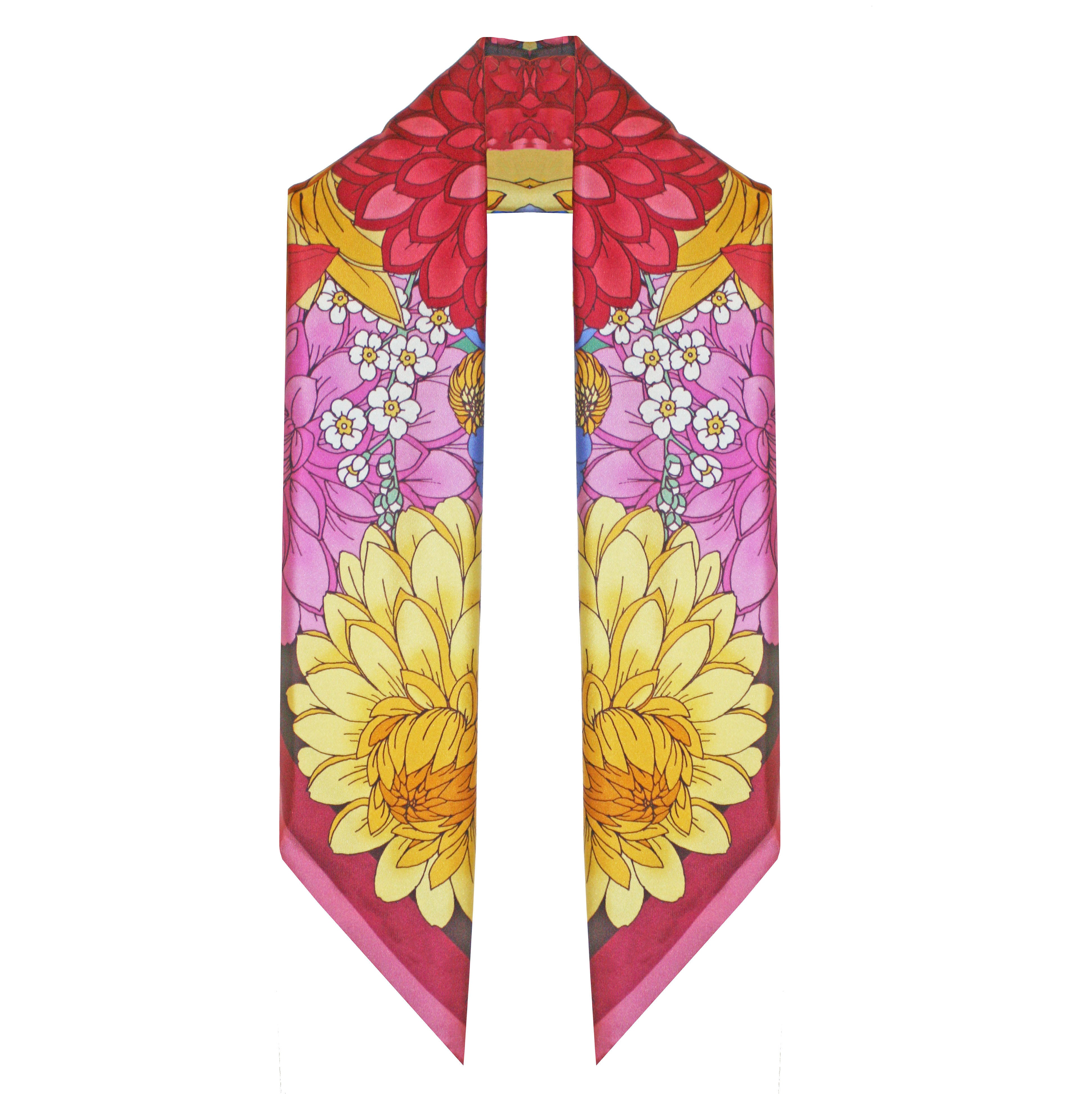 The Dahlia Bouquet Silk Scarf - Cerise | 65x65cm [Preorder]