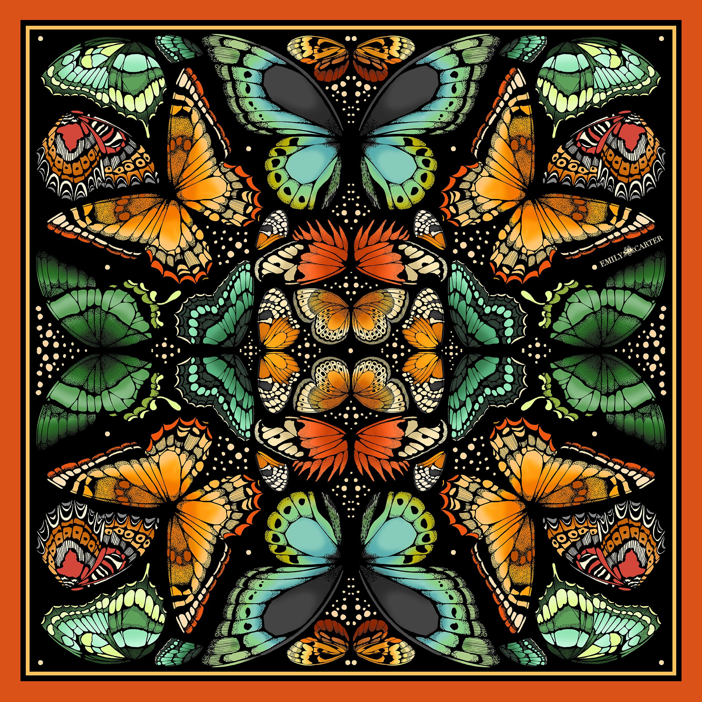 The Tropical Butterfly Silk Scarf - Burnt Orange | 65x65cm