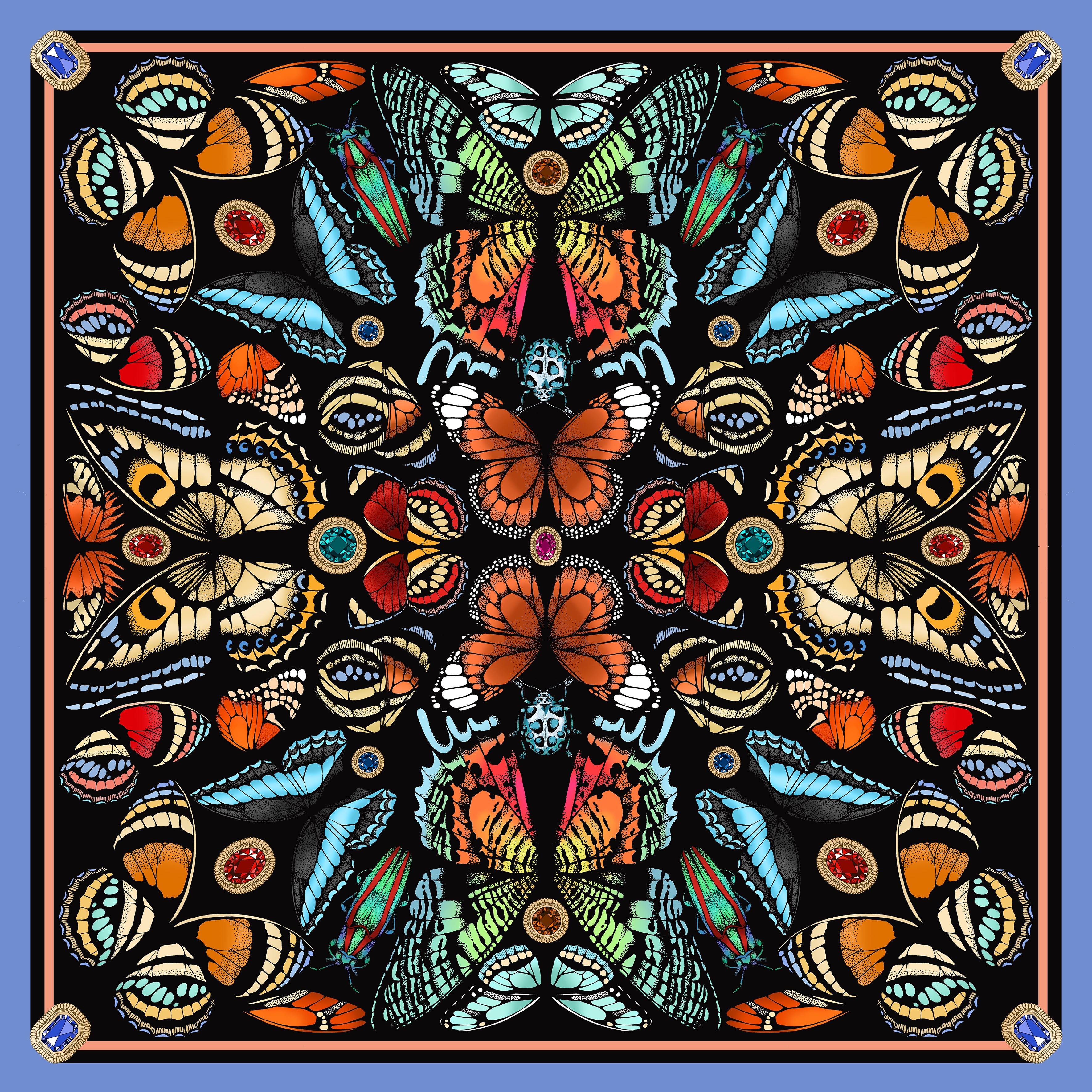The Jewelled Butterfly Silk Scarf | 90x90cm - Emily Carter London