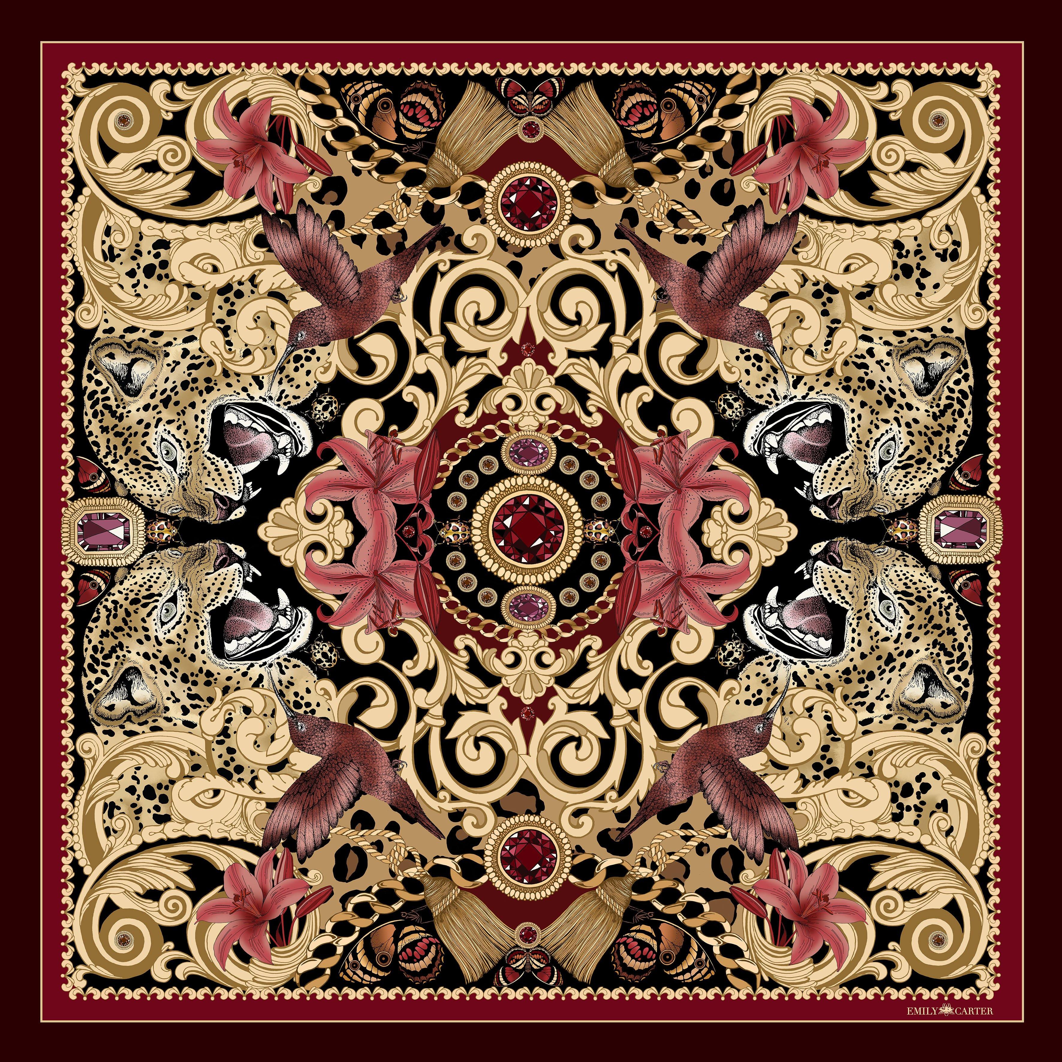 The Leopard & Ruby Silk Scarf | 90x90cm - Emily Carter London