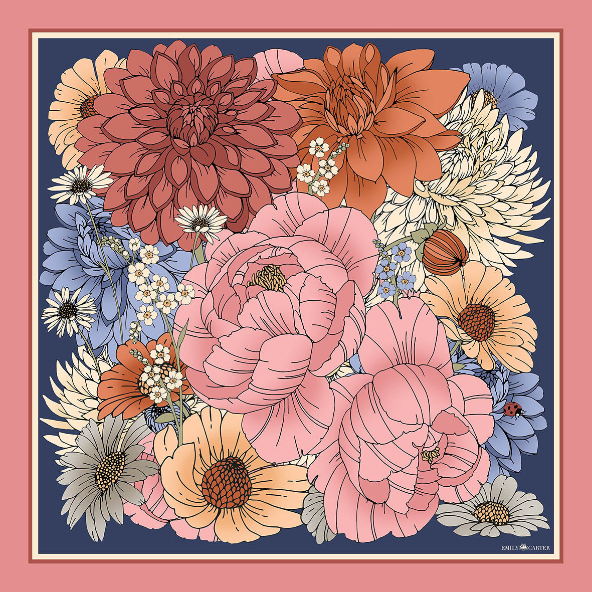 The Antique Floral Silk Scarf | 65x65cm