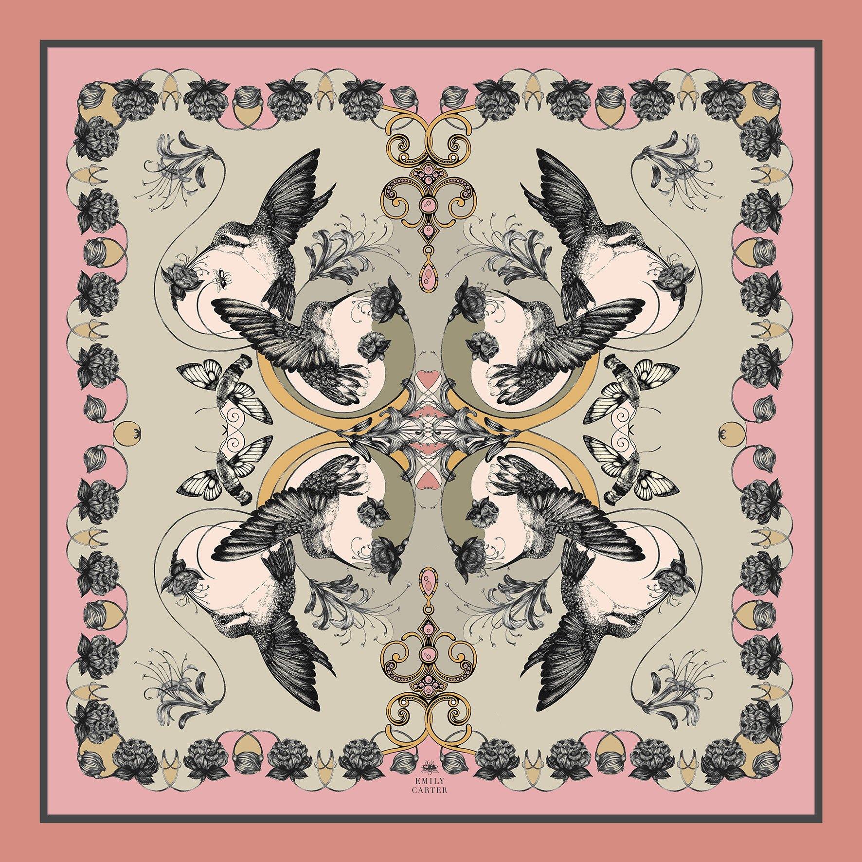 The Hummingbird & Honeysuckle Silk Scarf | 90x90cm - Emily Carter London