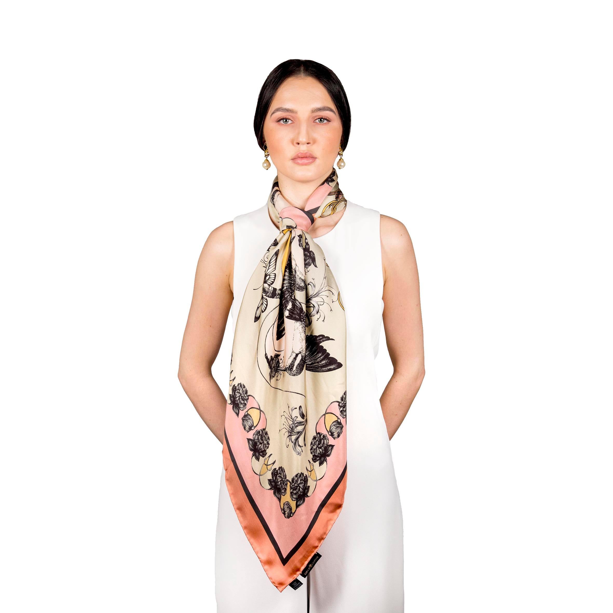 The Hummingbird & Honeysuckle Silk Scarf | 90x90cm - Emily Carter London