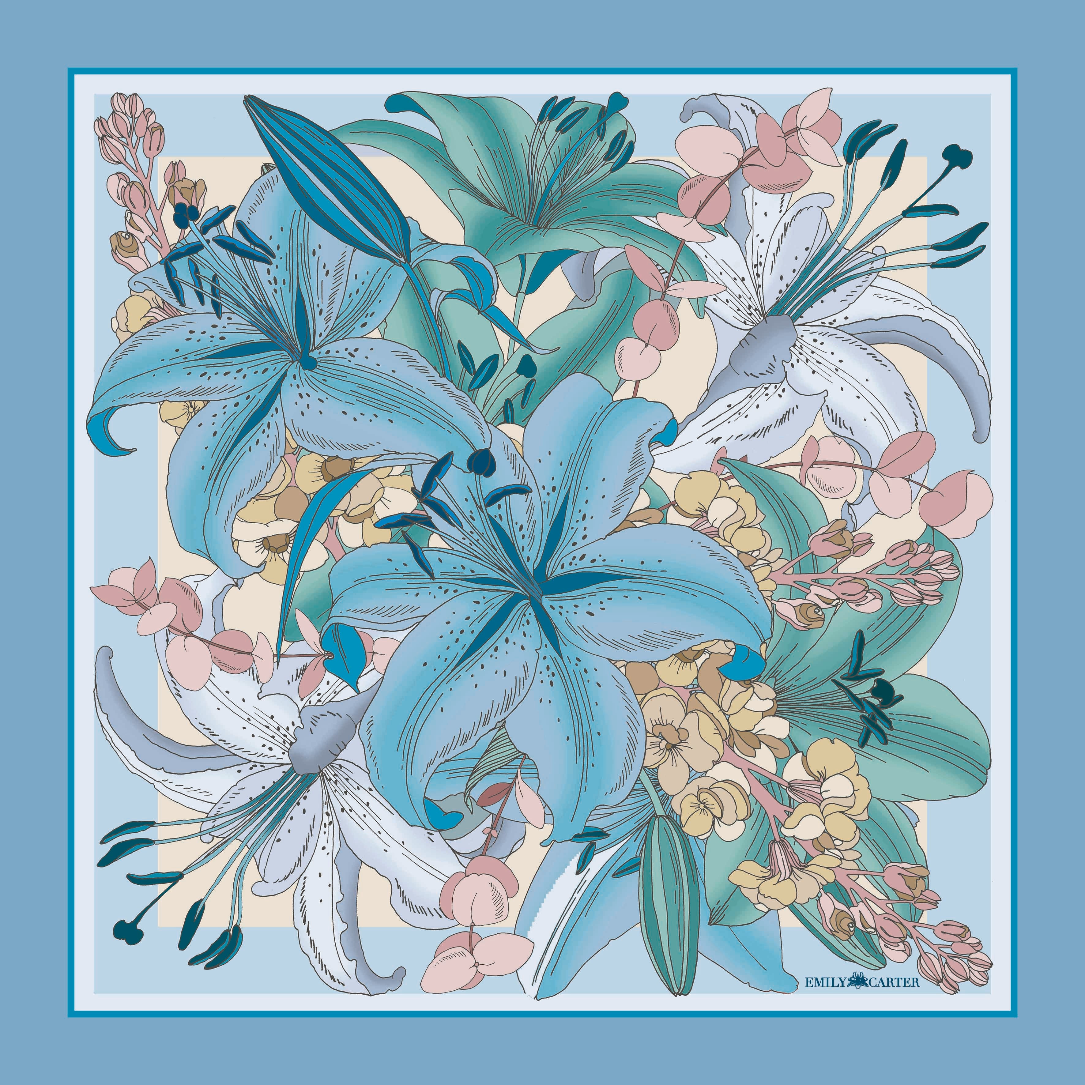 The Lily Bouquet Silk Neckerchief - Lilac | 45x45cm