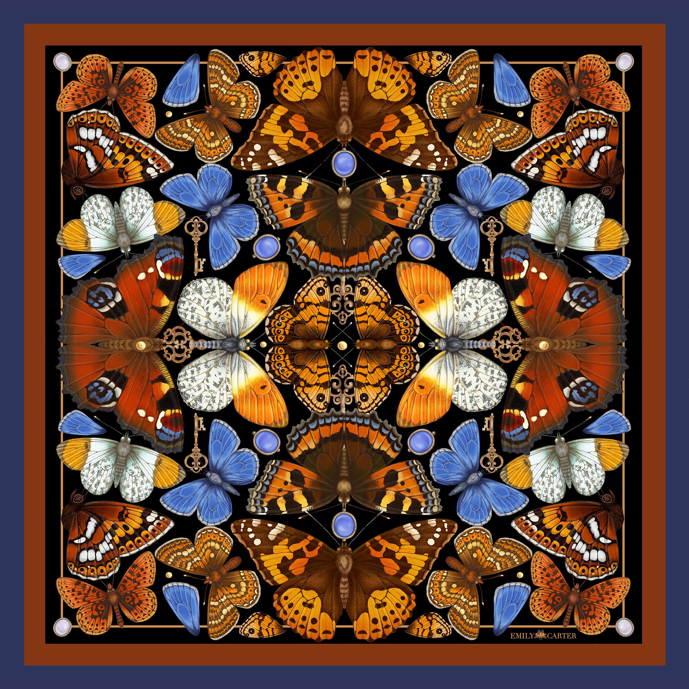 The Key & Butterfly Silk Scarf - Amber | 90x90cm