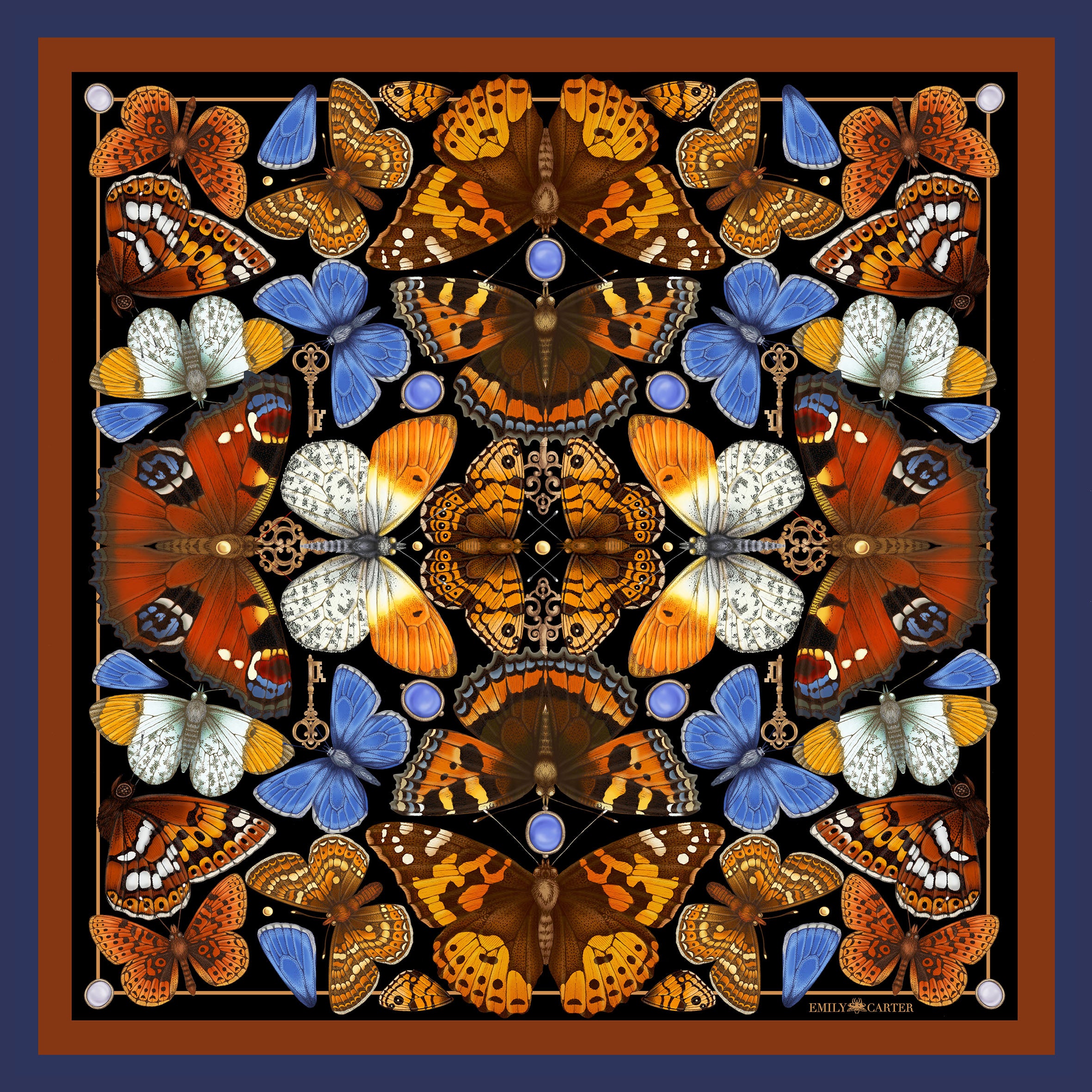 The Key & Butterfly Silk Scarf - Amber | 90x90cm