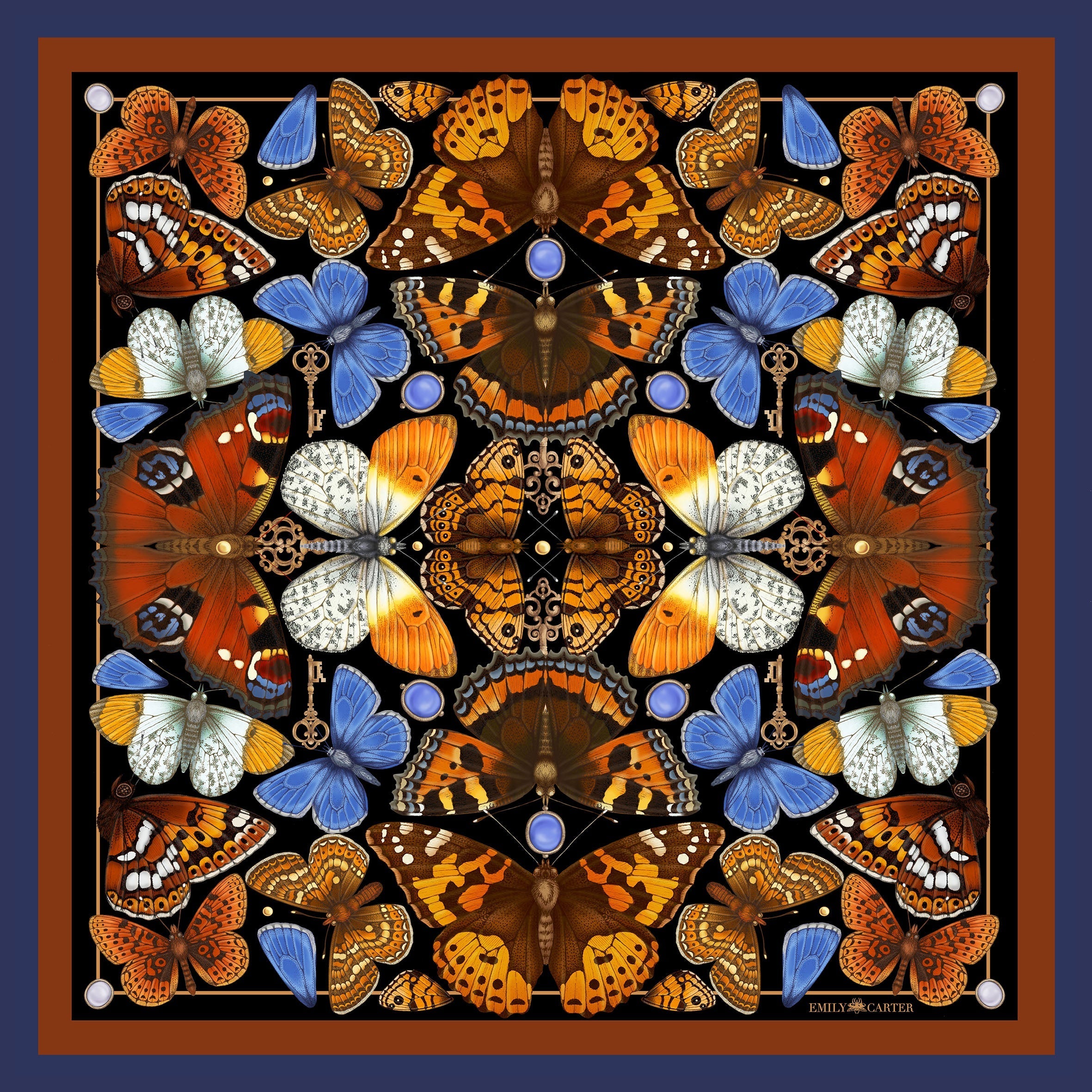 The Key & Butterfly Silk Neckerchief - Amber | 45x45cm