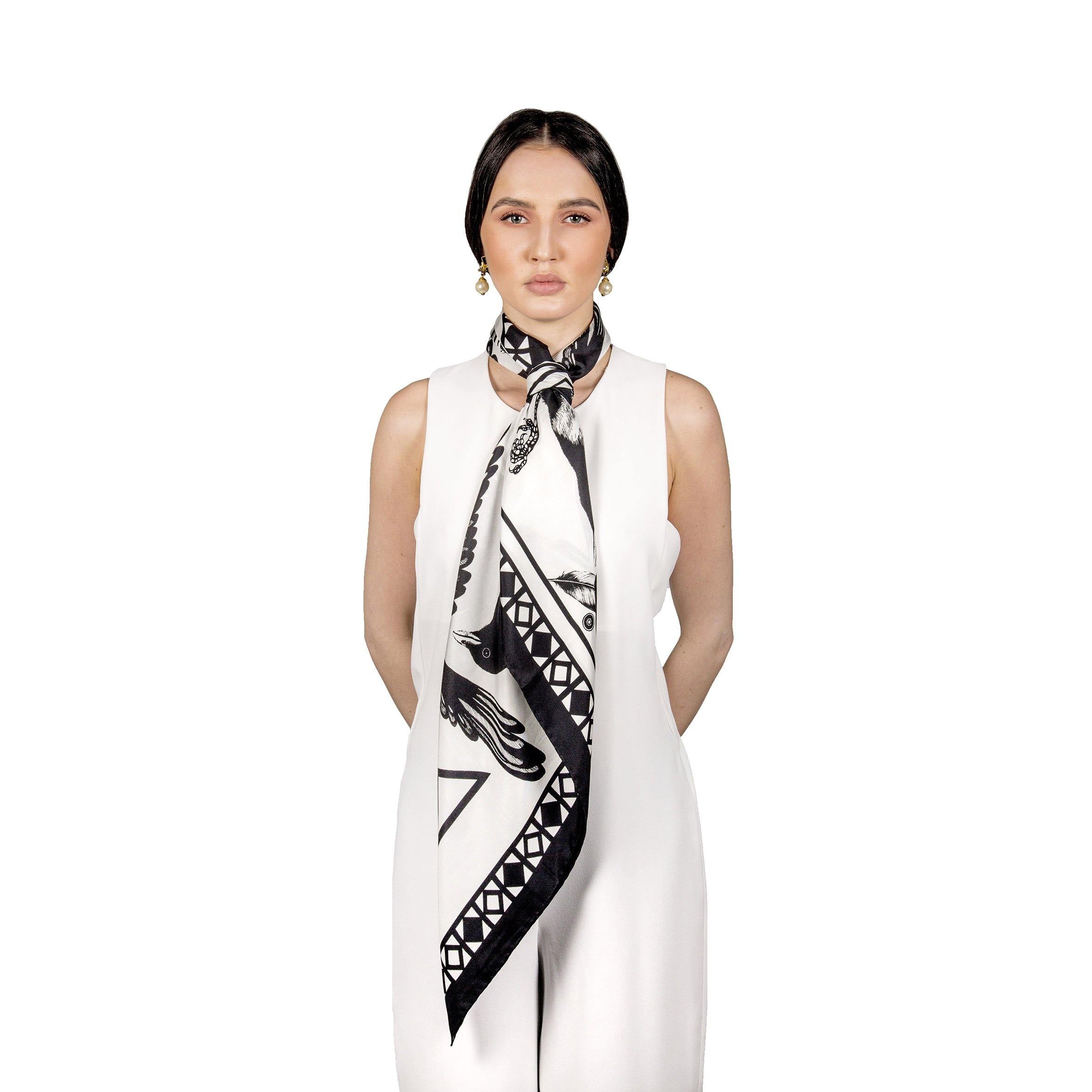 The Mysterious Magpie Silk Scarf | 90x90cm - Emily Carter London