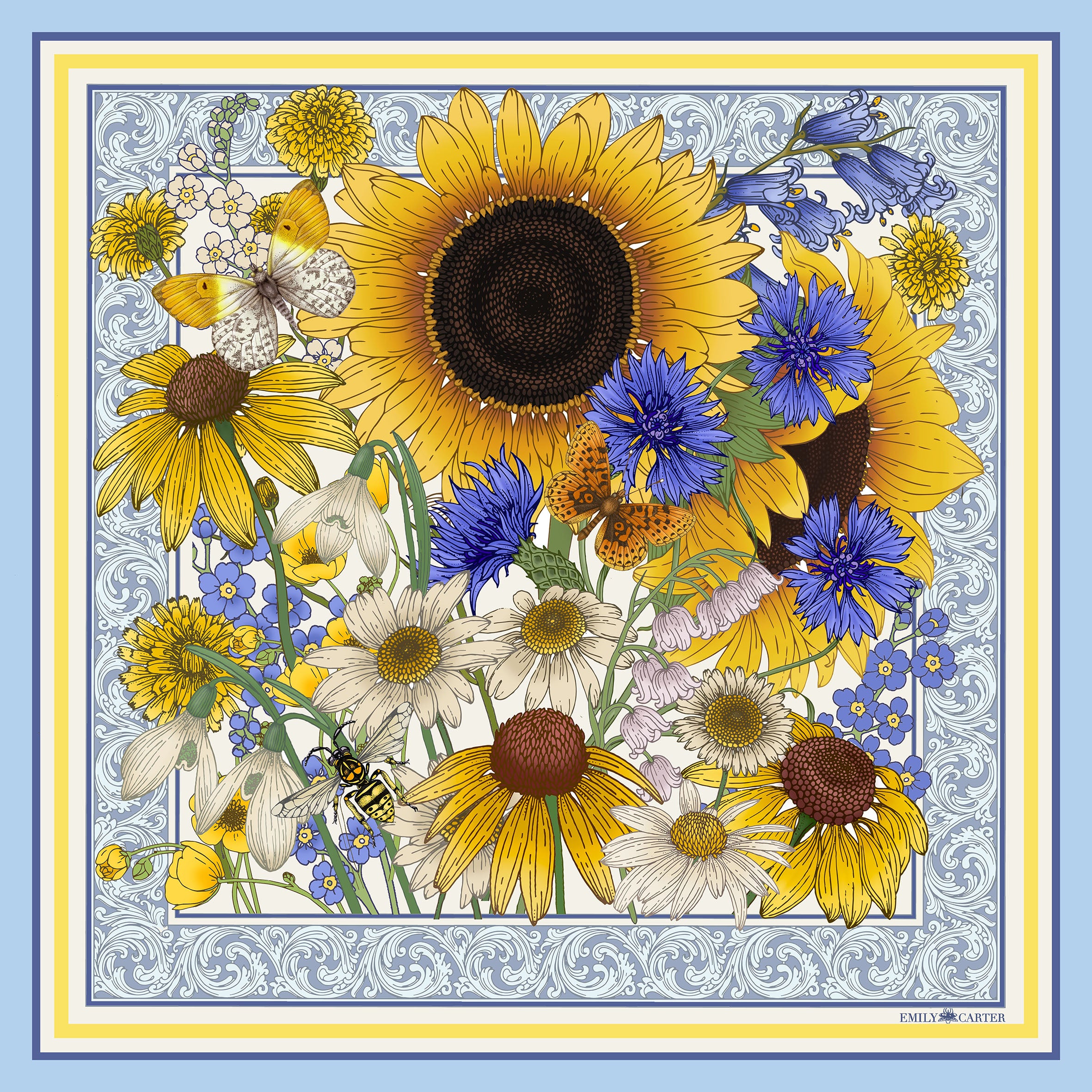 The Sunflower Bouquet Silk Scarf | 90x90cm