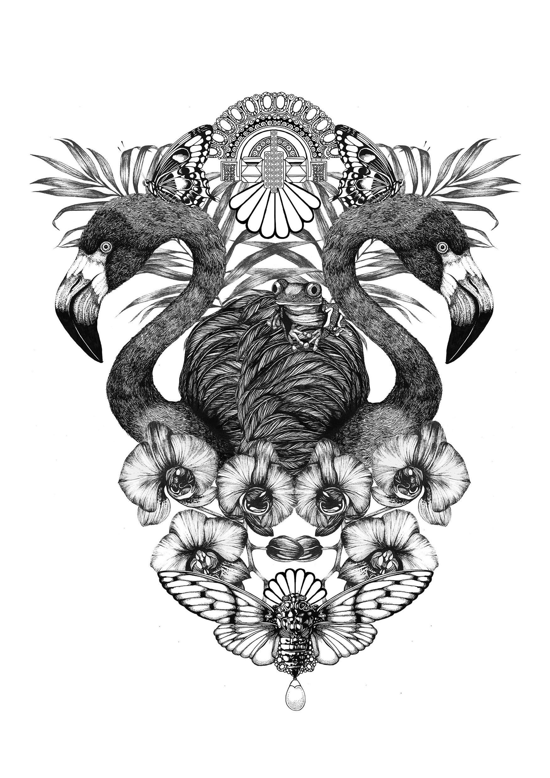 'Art Deco Flamingo' Fine Art Print - Emily Carter London