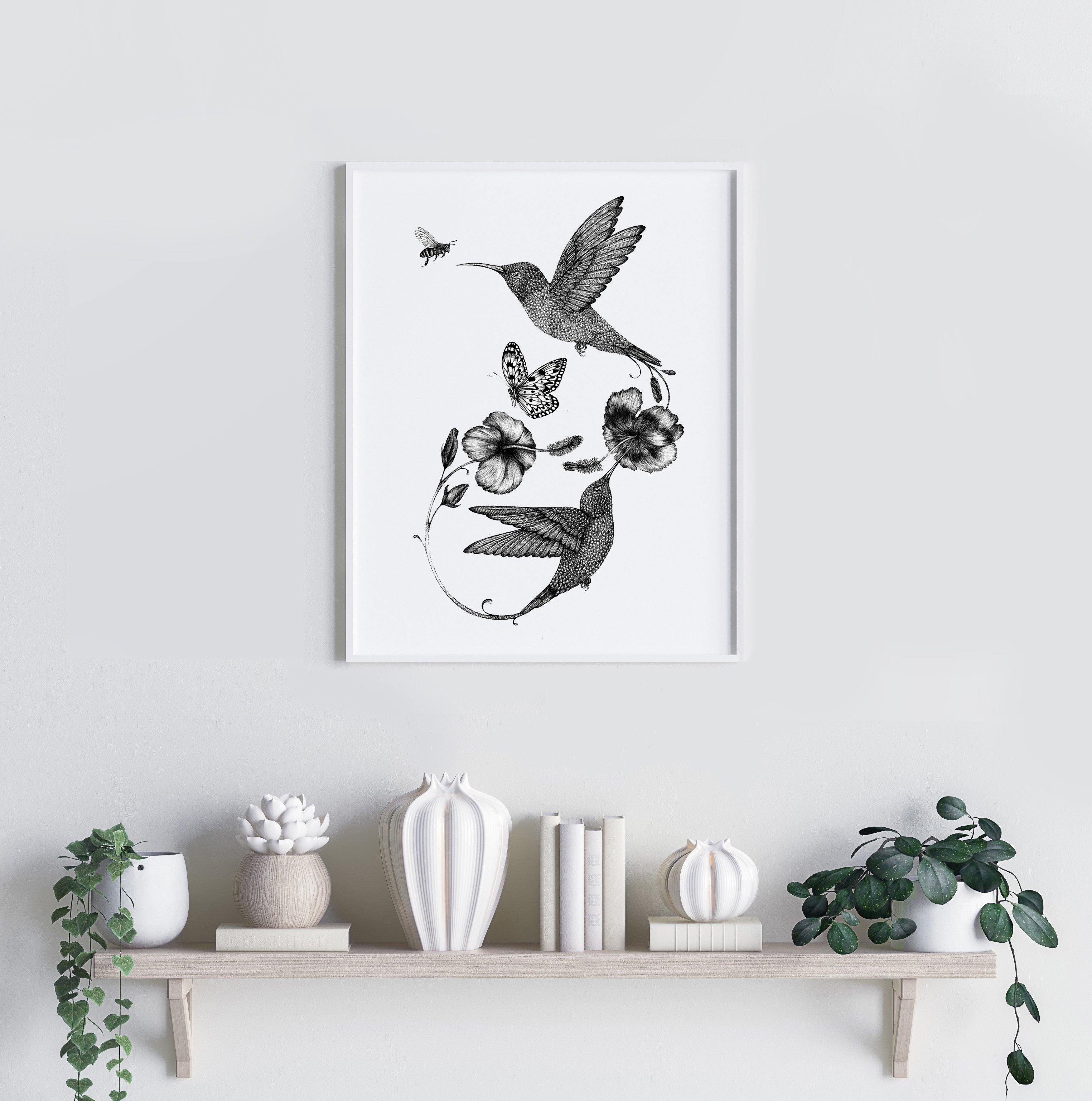 'Hummingbird & Hibiscus' Fine Art Print - Emily Carter London