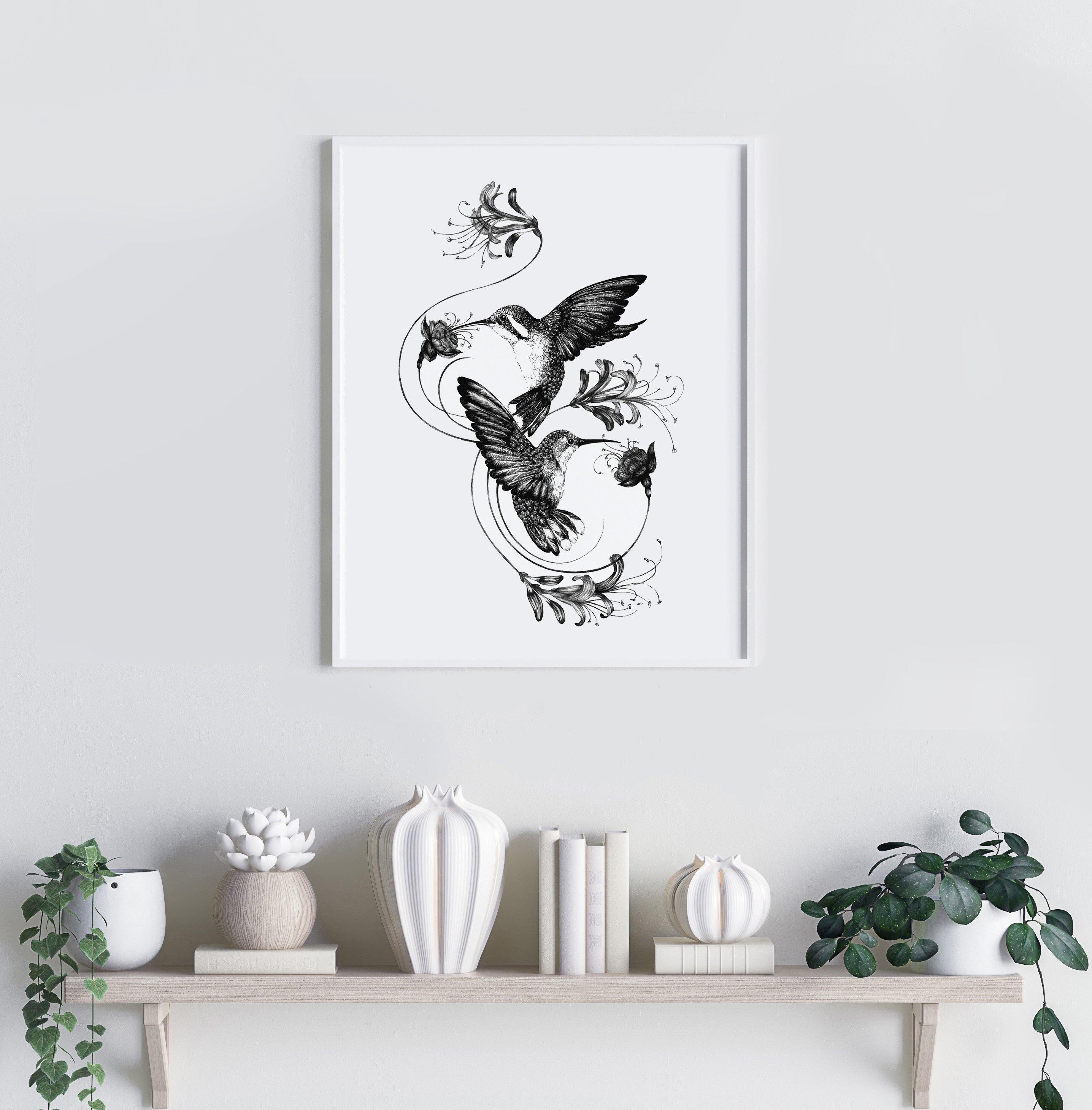 'Hummingbirds & Honeysuckle' Fine Art Print - Emily Carter London