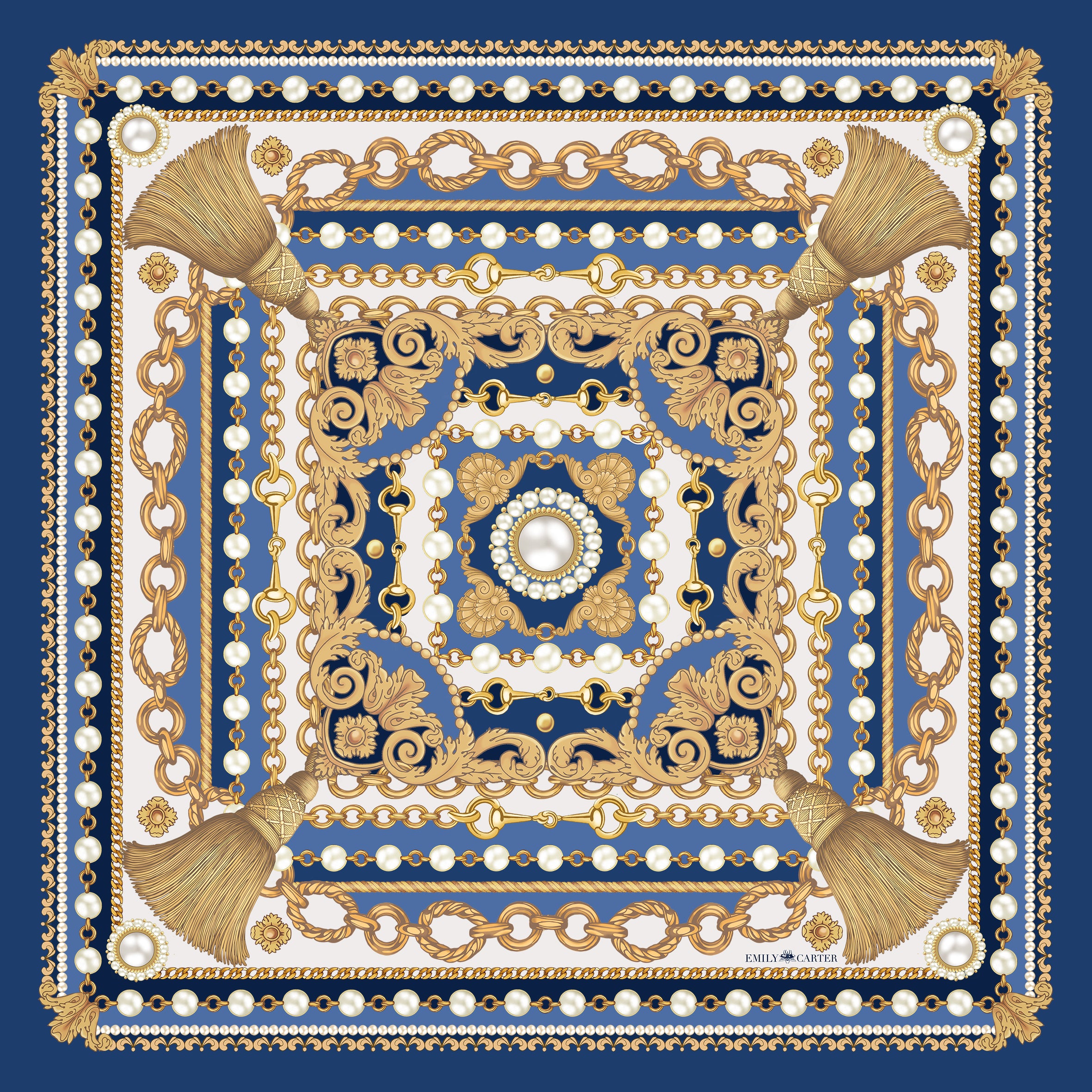 The Jewelled Baroque Silk Scarf - Sapphire | 90x90cm