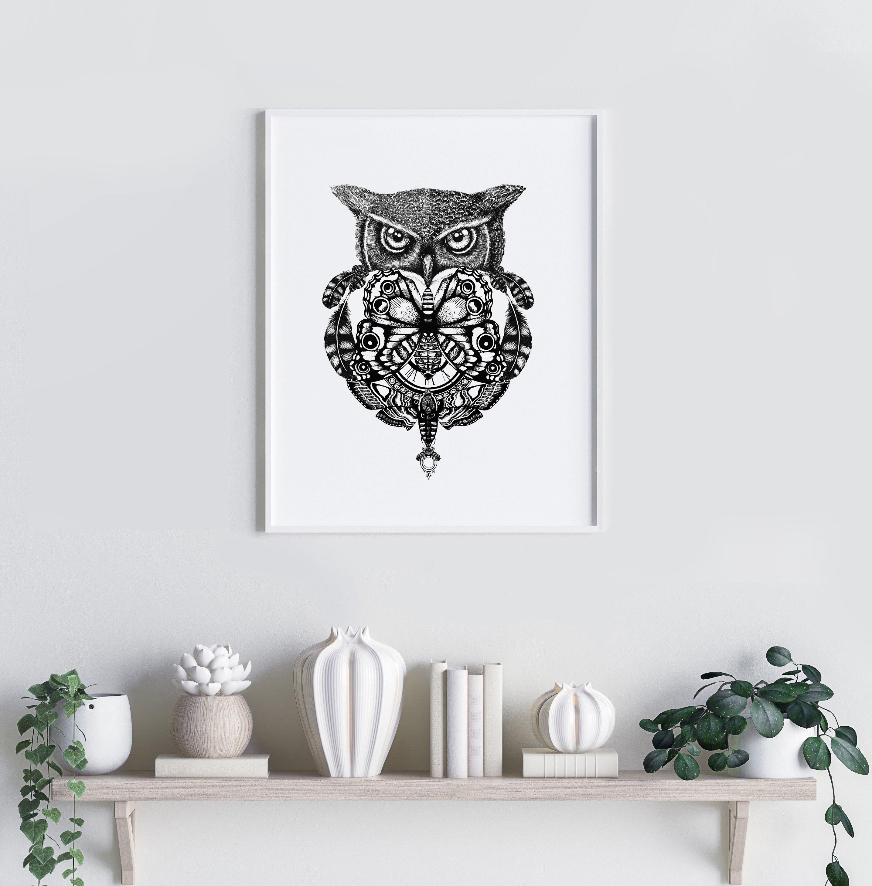 'The Owl & Pocket Watch' Fine Art Print - Emily Carter London