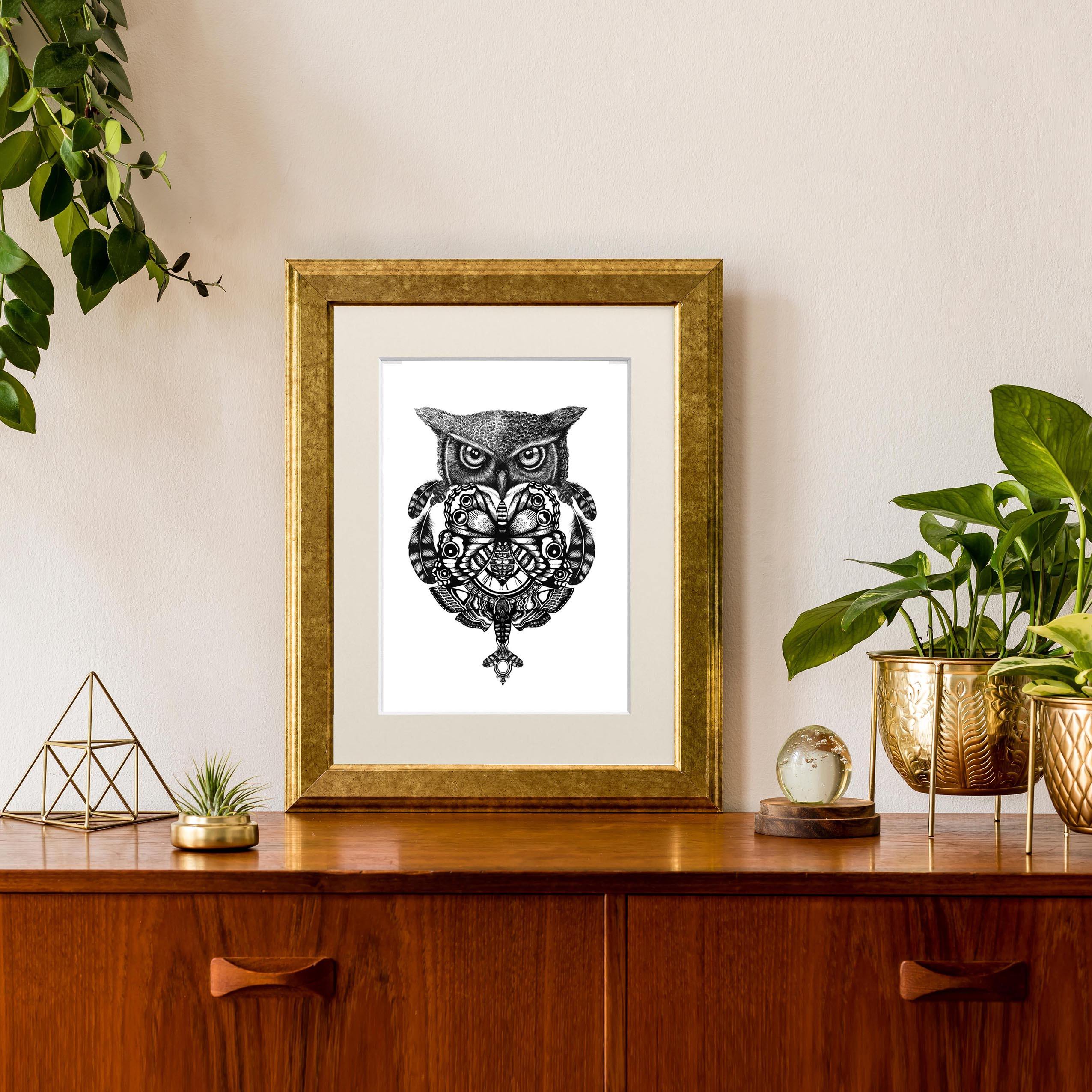 'The Owl & Pocket Watch' Fine Art Print - Emily Carter London