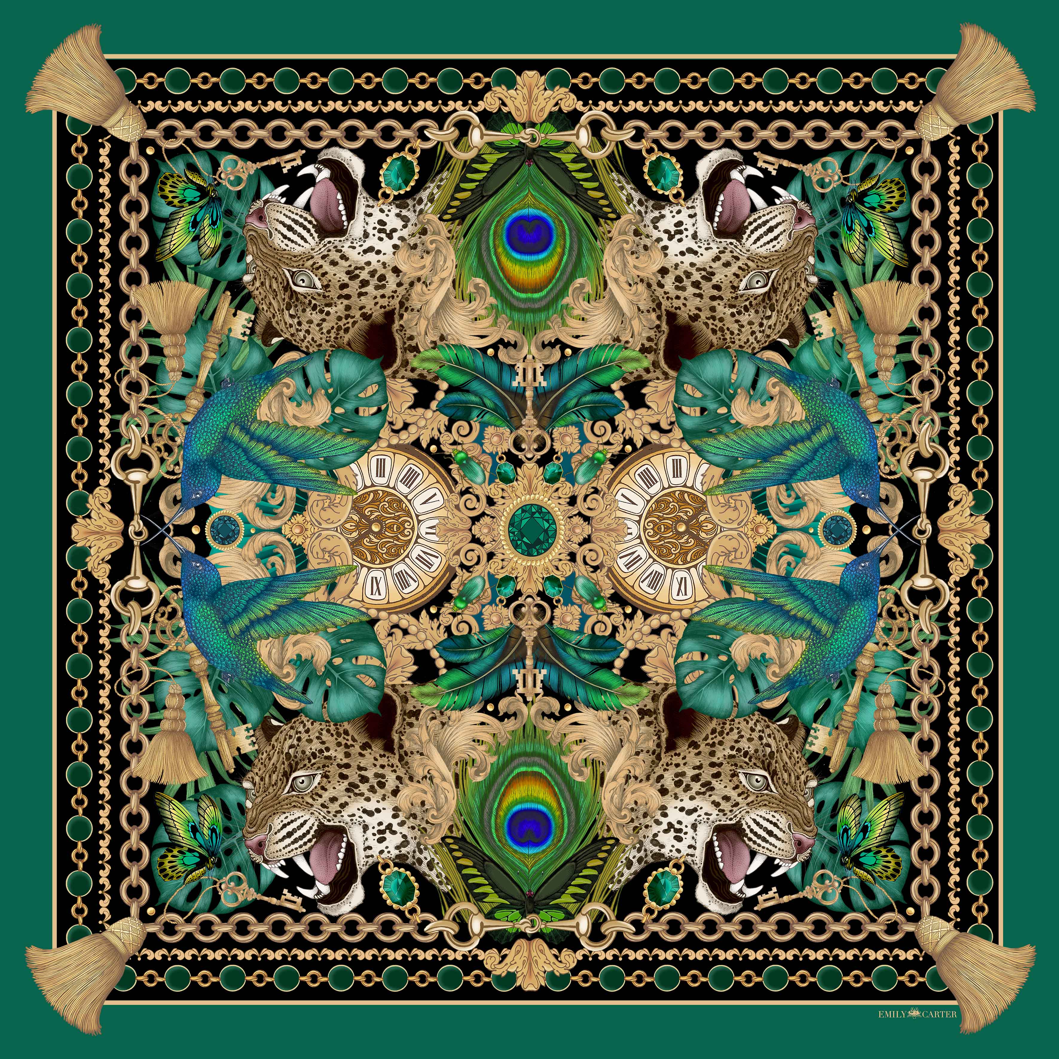 The Emerald & Jaguar Silk Scarf | 90x90cm