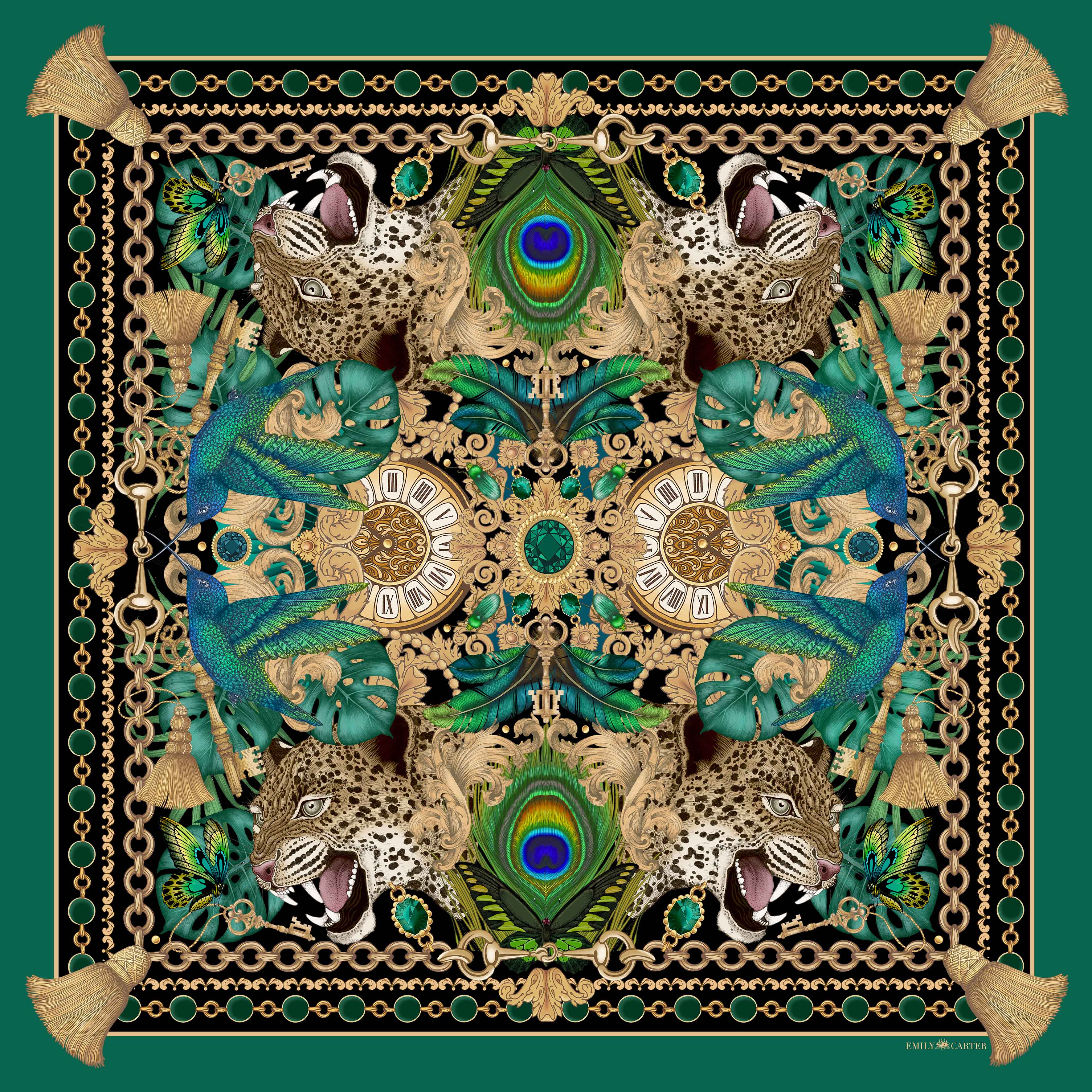 The Emerald & Jaguar Silk Scarf | 90x90cm