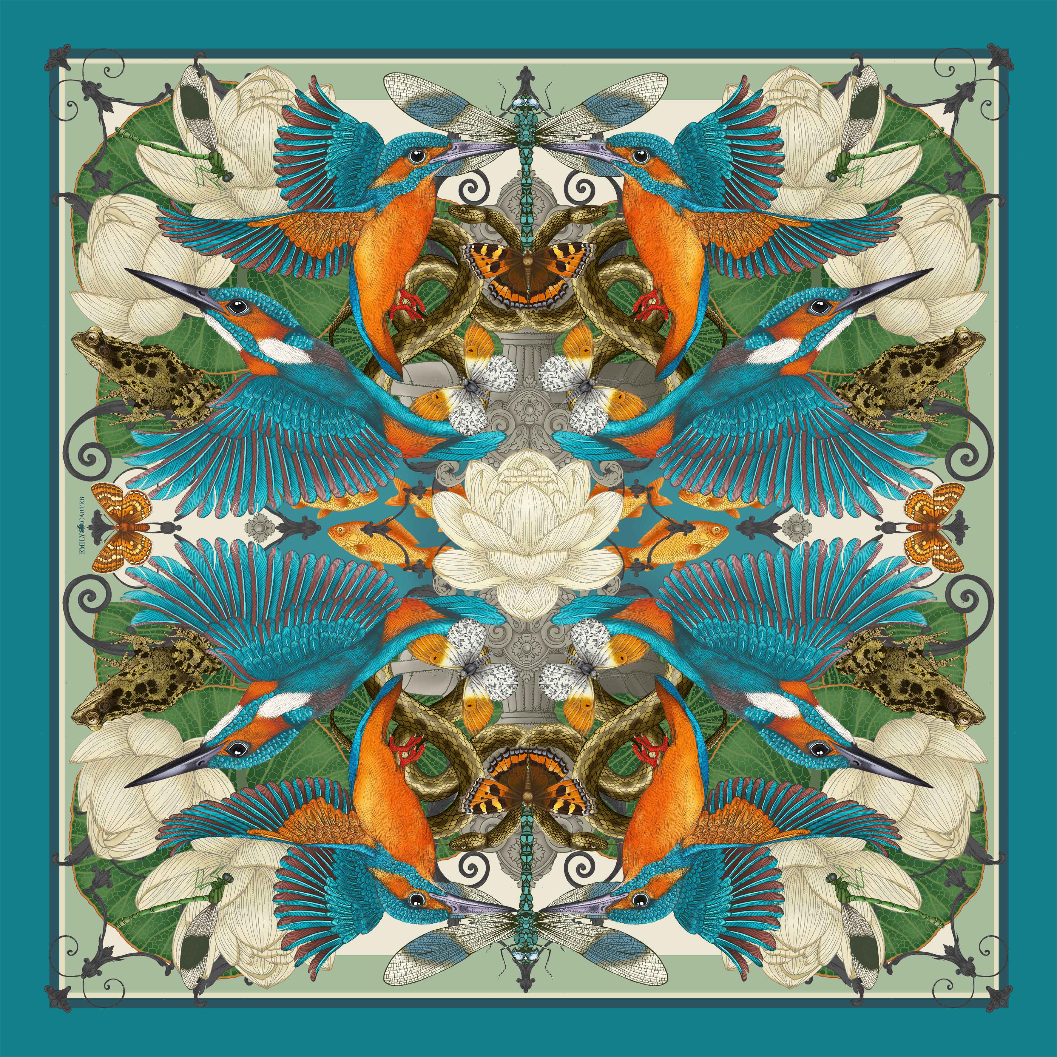 The Frog & Kingfisher Silk Scarf | 90x90cm [Preorder]