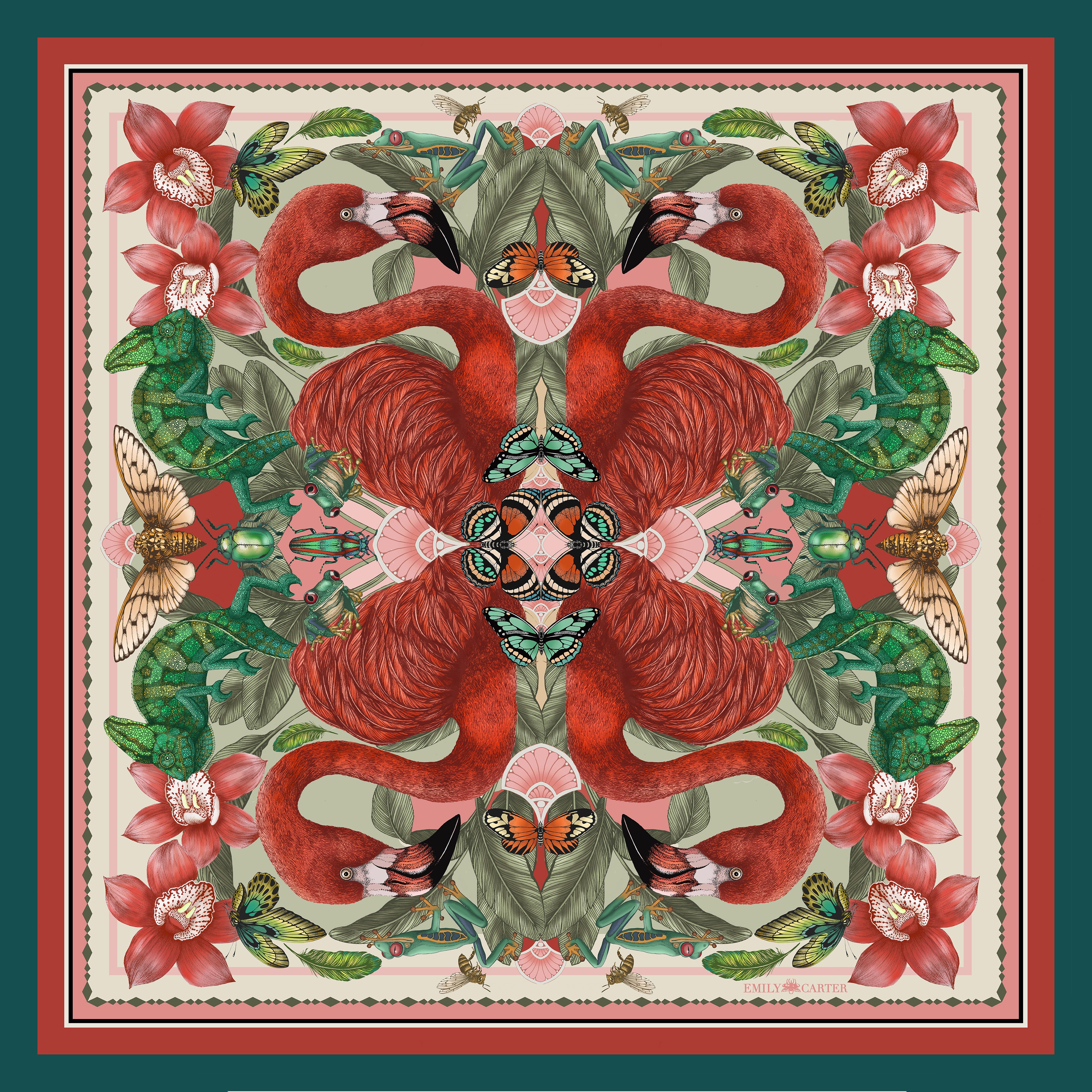 The Flamingo Fiesta Scarf - Crimson | 90x90cm