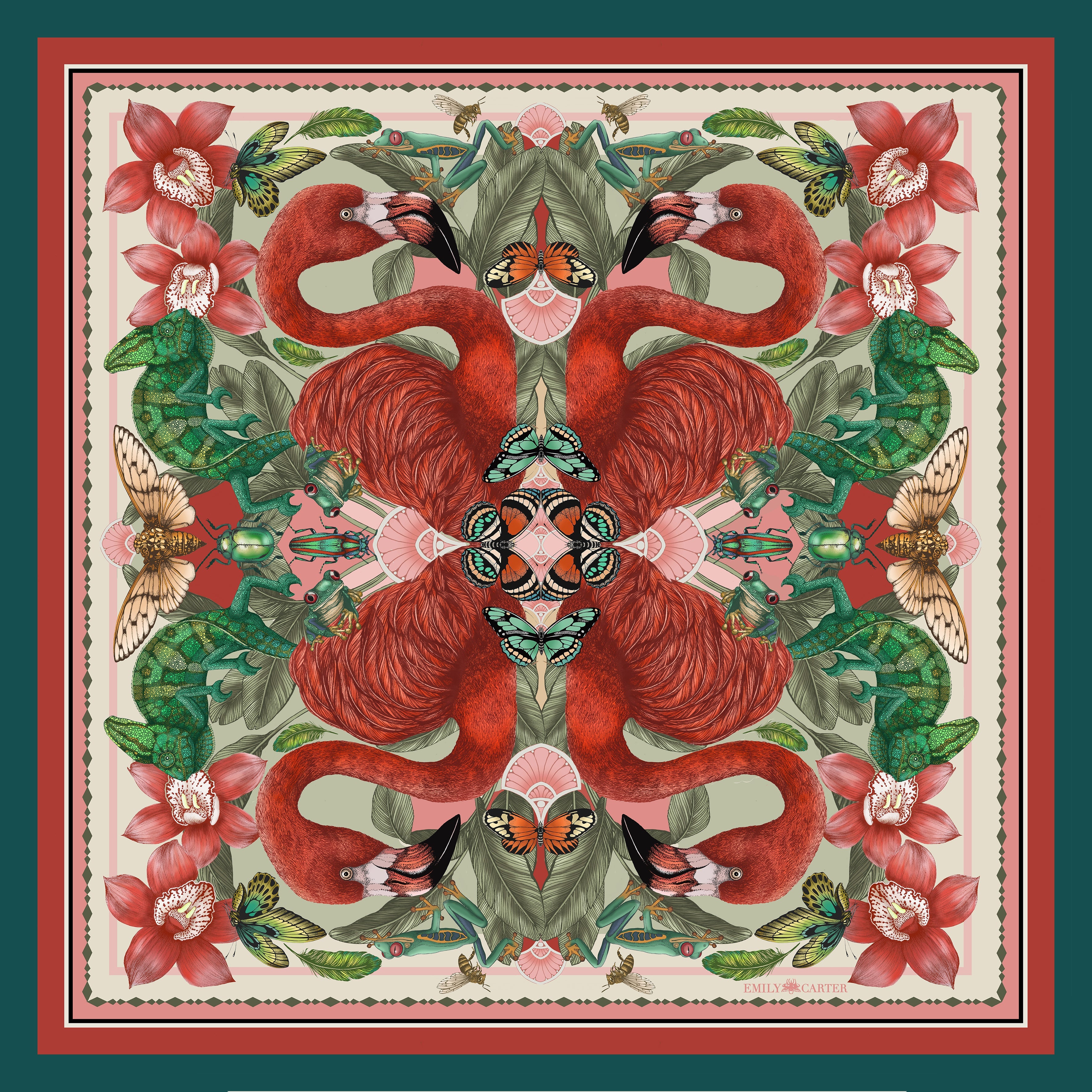 The Flamingo Fiesta Scarf - Crimson | 65x65cm