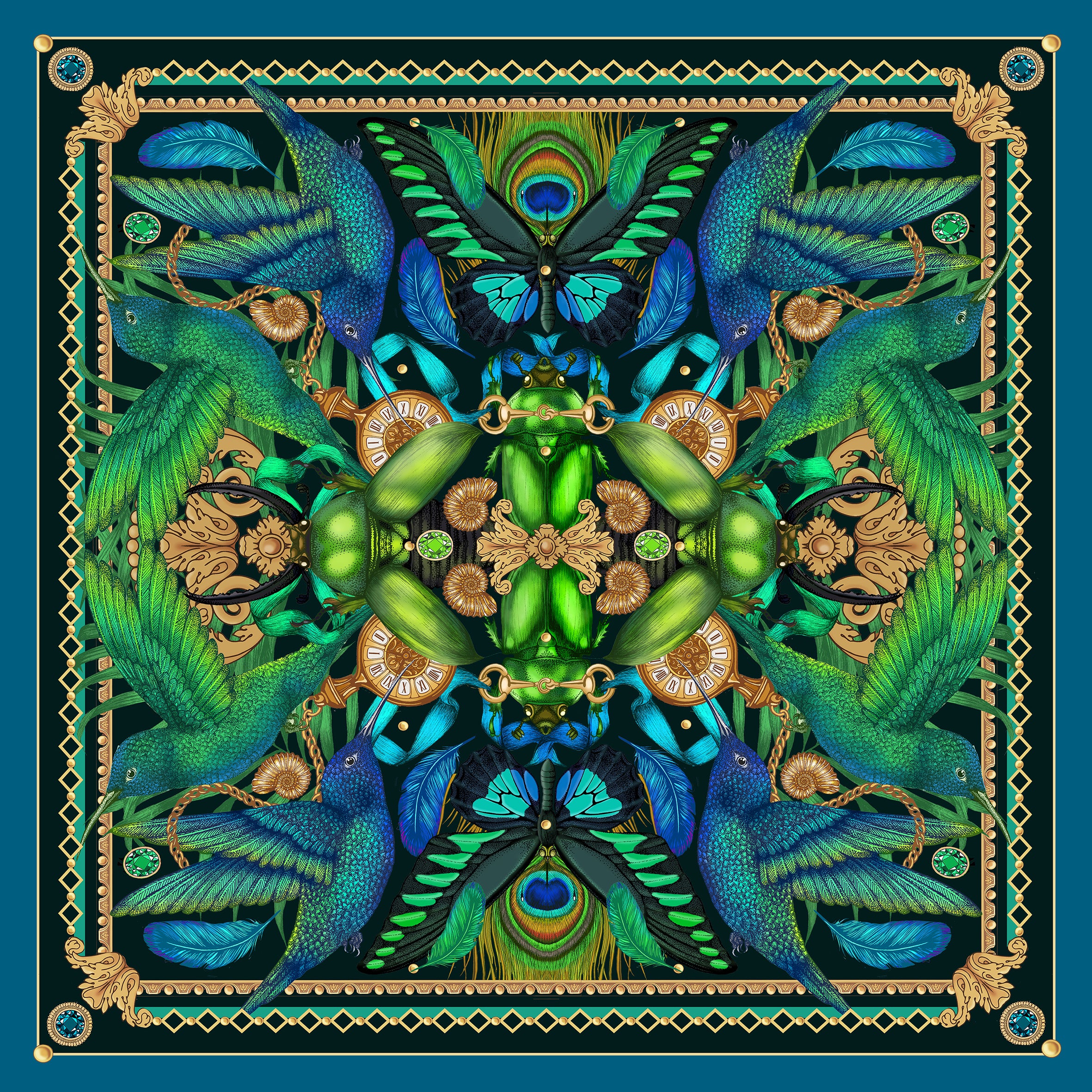 The Iridescent Hummingbird Silk Scarf | 90x90cm