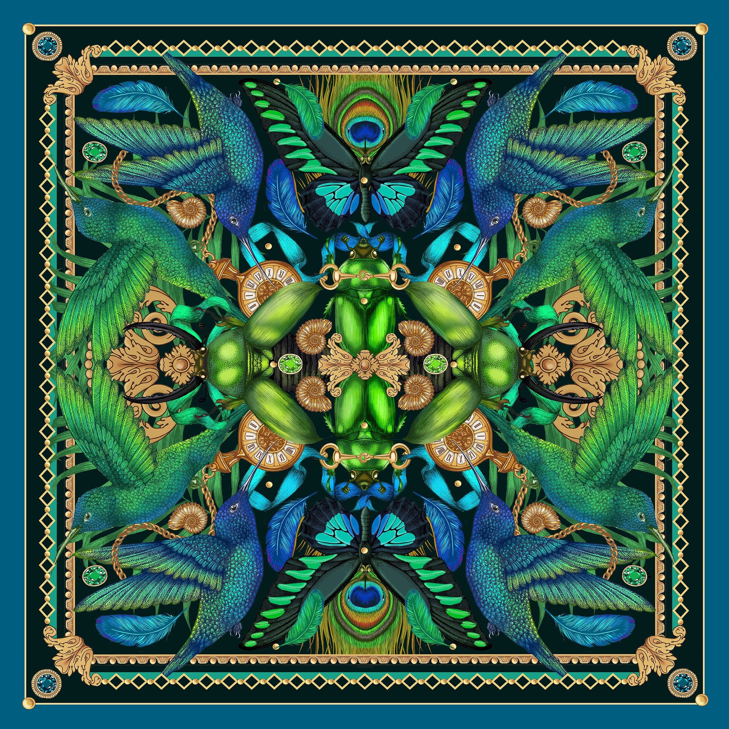 The Iridescent Hummingbird Silk Scarf | 65x65cm