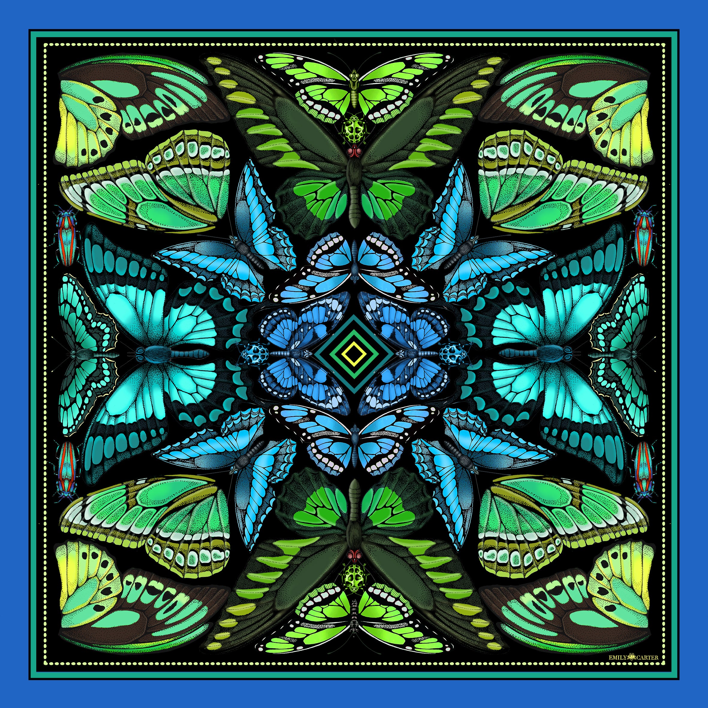 The Tropical Butterfly Silk Scarf - Azure | 90x90cm