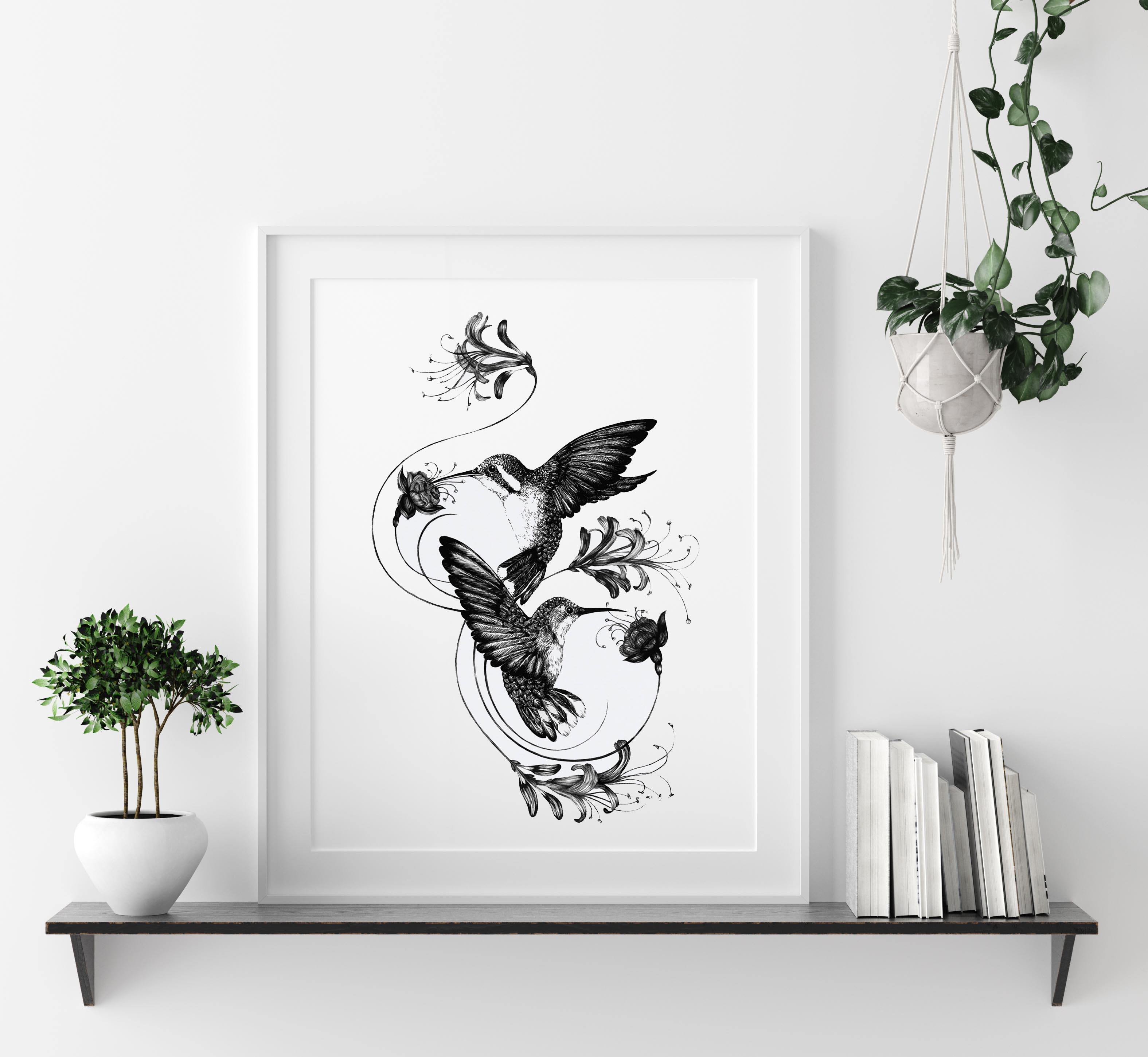 'Hummingbirds & Honeysuckle' Fine Art Print - Emily Carter London