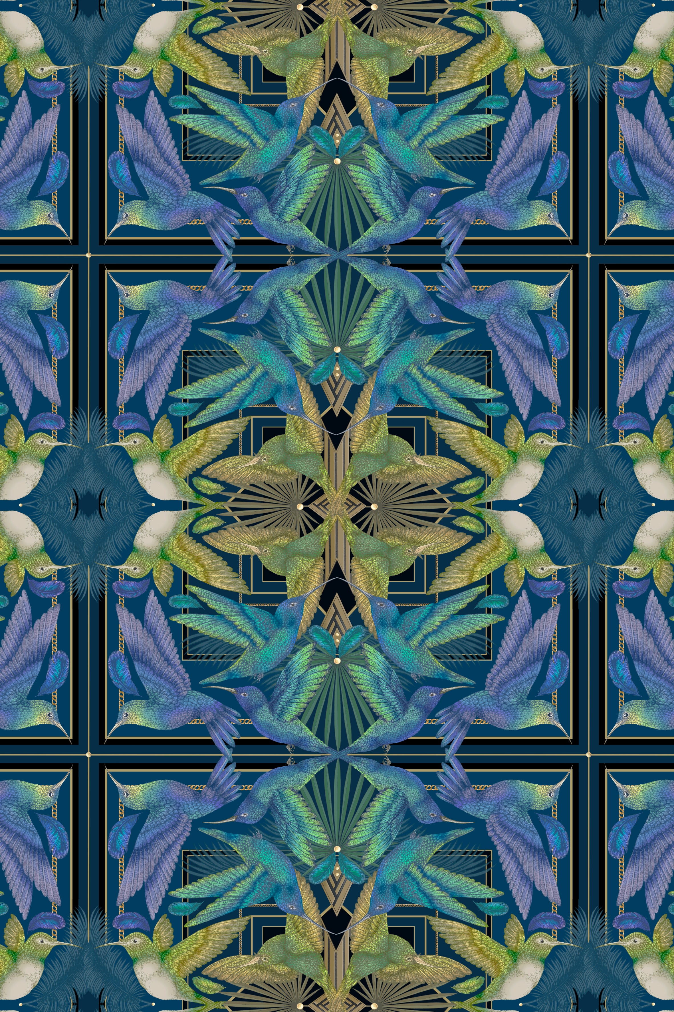 Art Deco Hummingbird Wallpaper