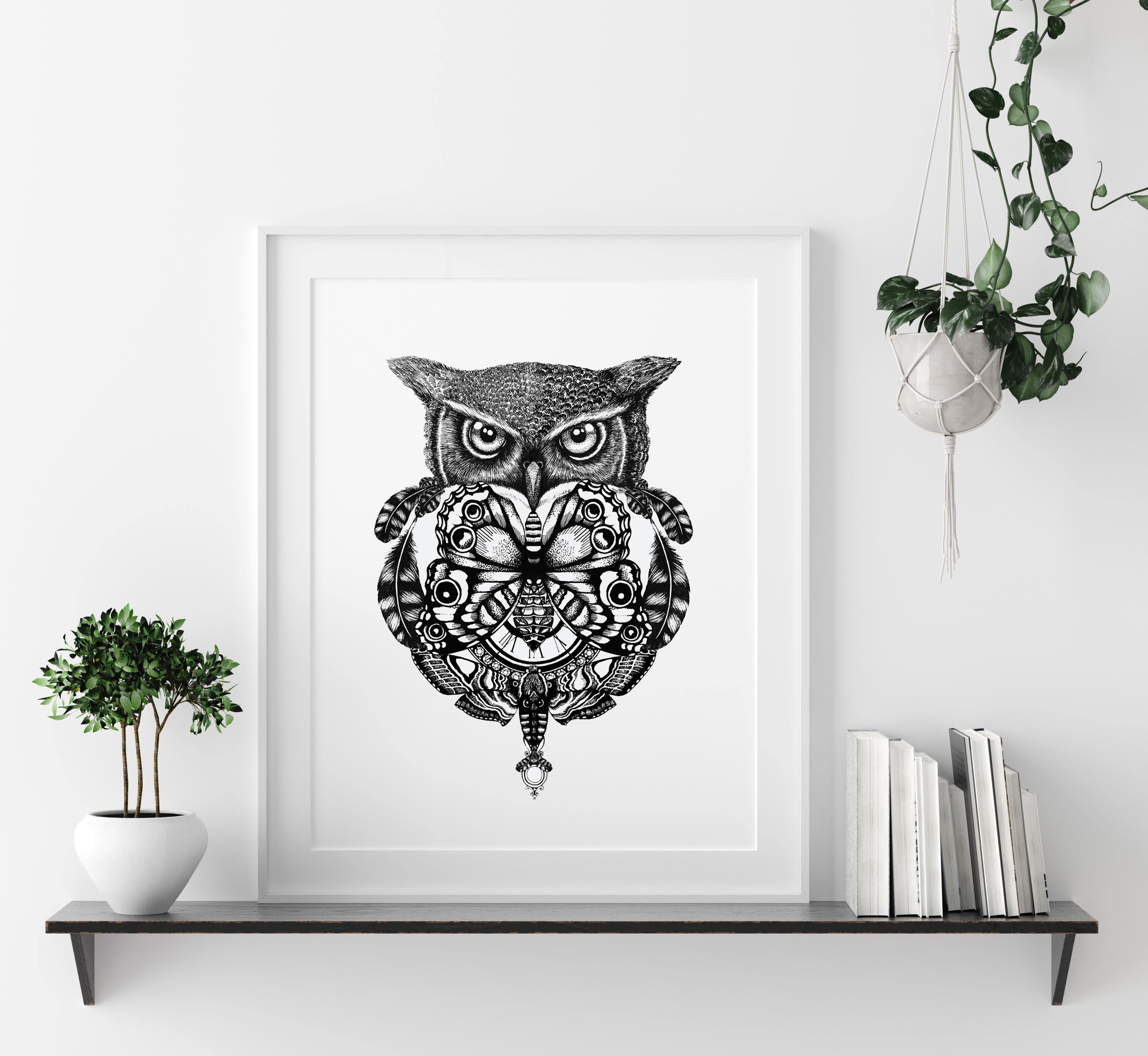 'The Owl & Pocket Watch' Fine Art Print - Emily Carter London