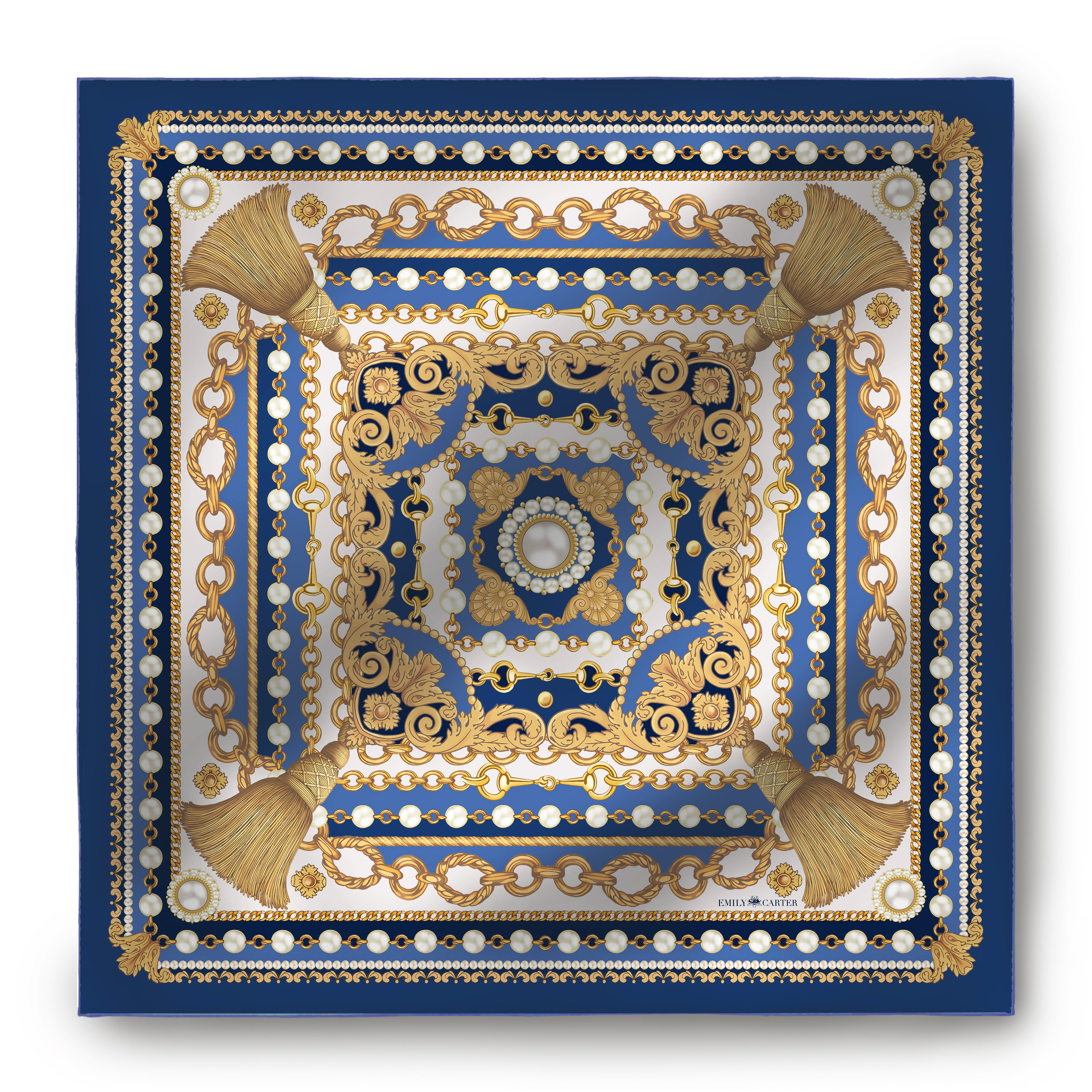 The Jewelled Baroque Silk Scarf - Sapphire | 90x90cm
