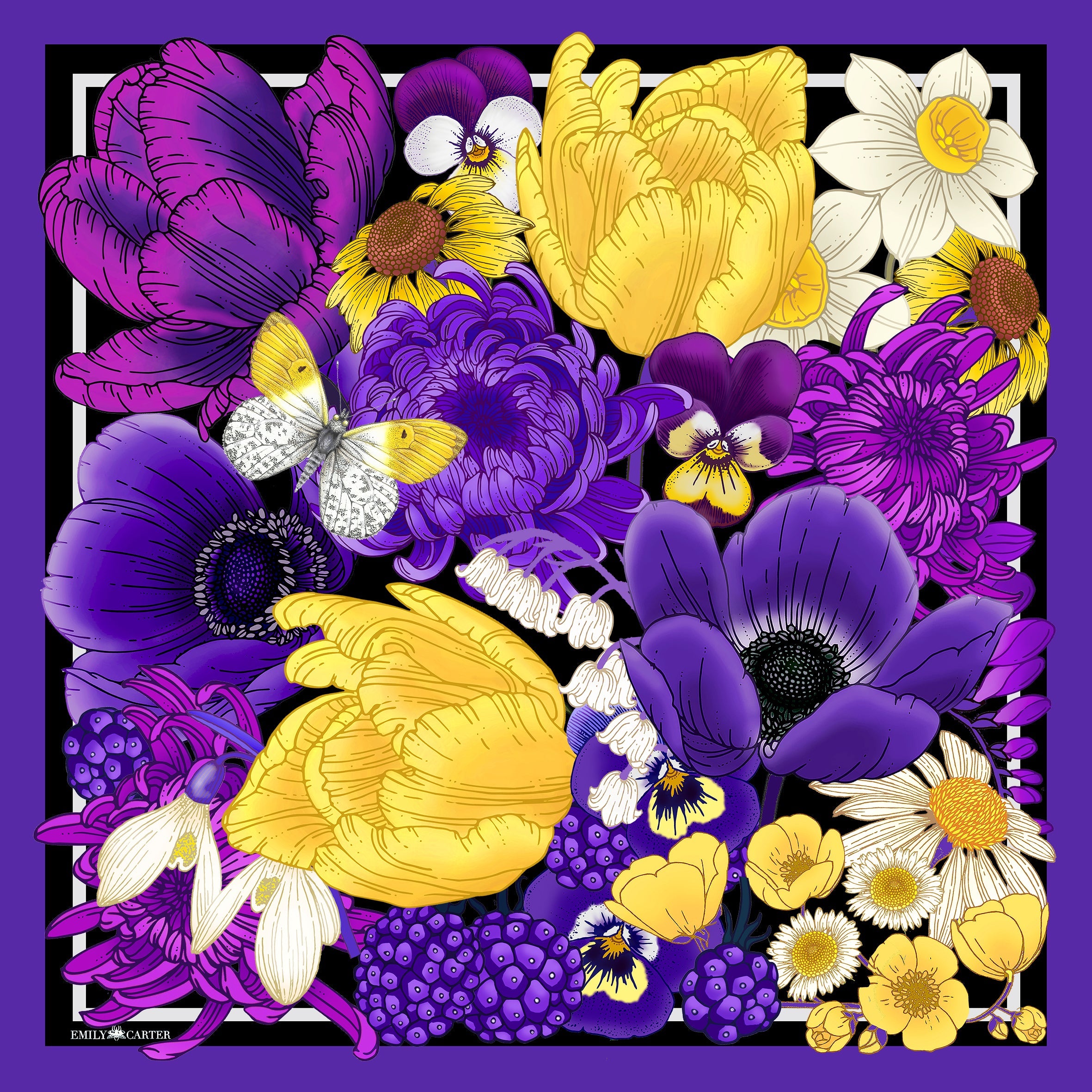 The Violet & Blackberry Silk Scarf | 130x130cm [Preorder]