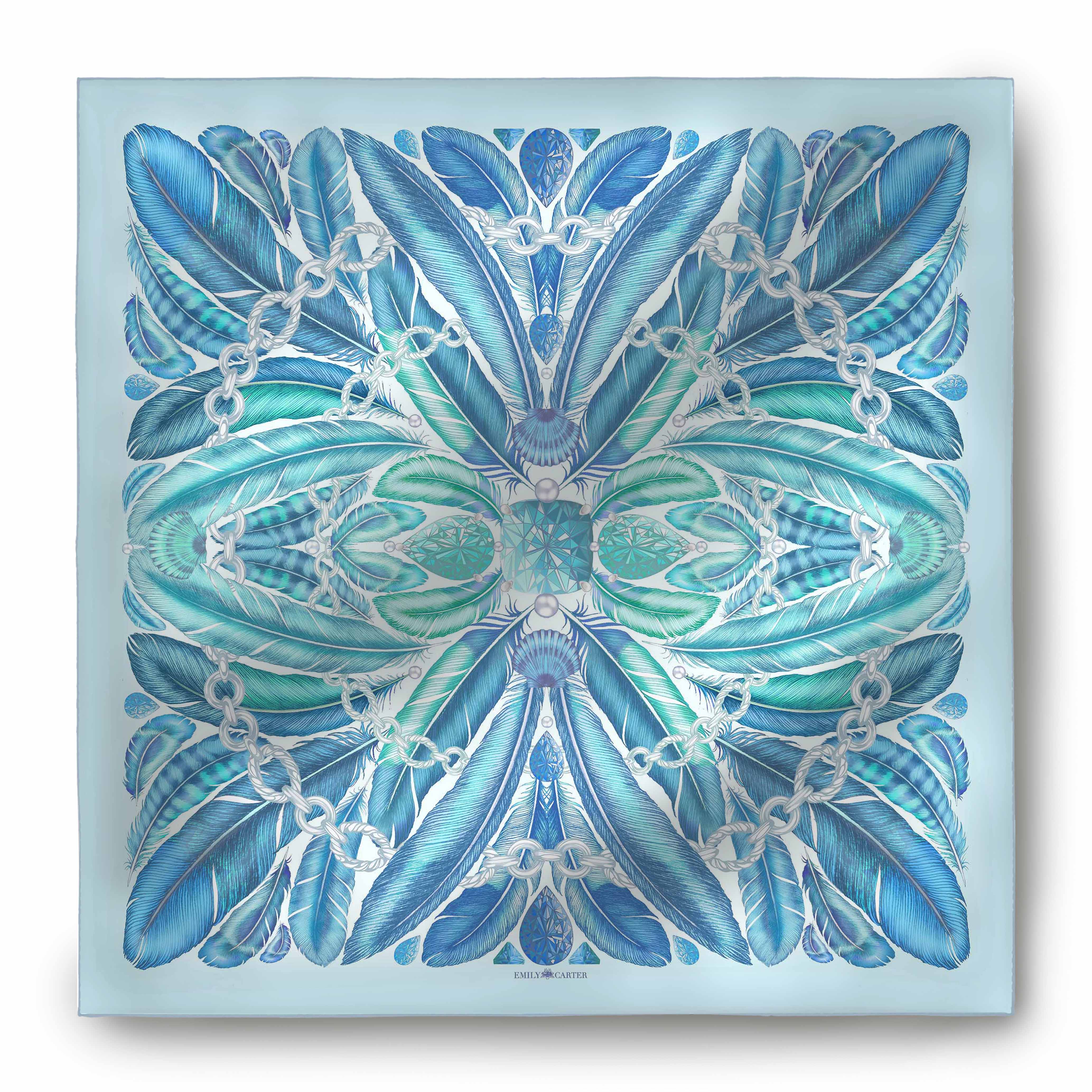 The  Feather & Aquamarine Silk Scarf | 90x90cm [Preorder]