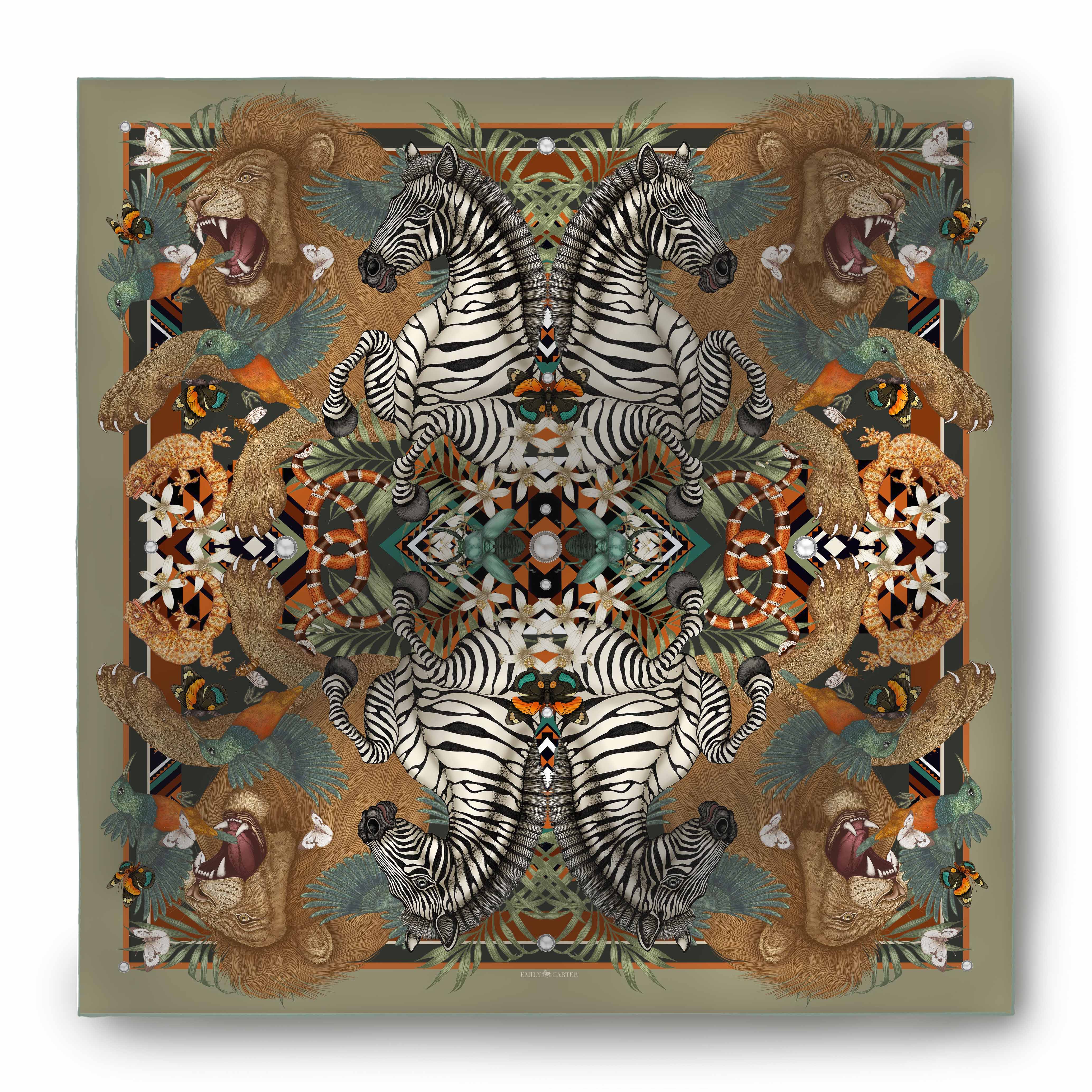 The Lion & Sunbird Silk Scarf | 90x90cm