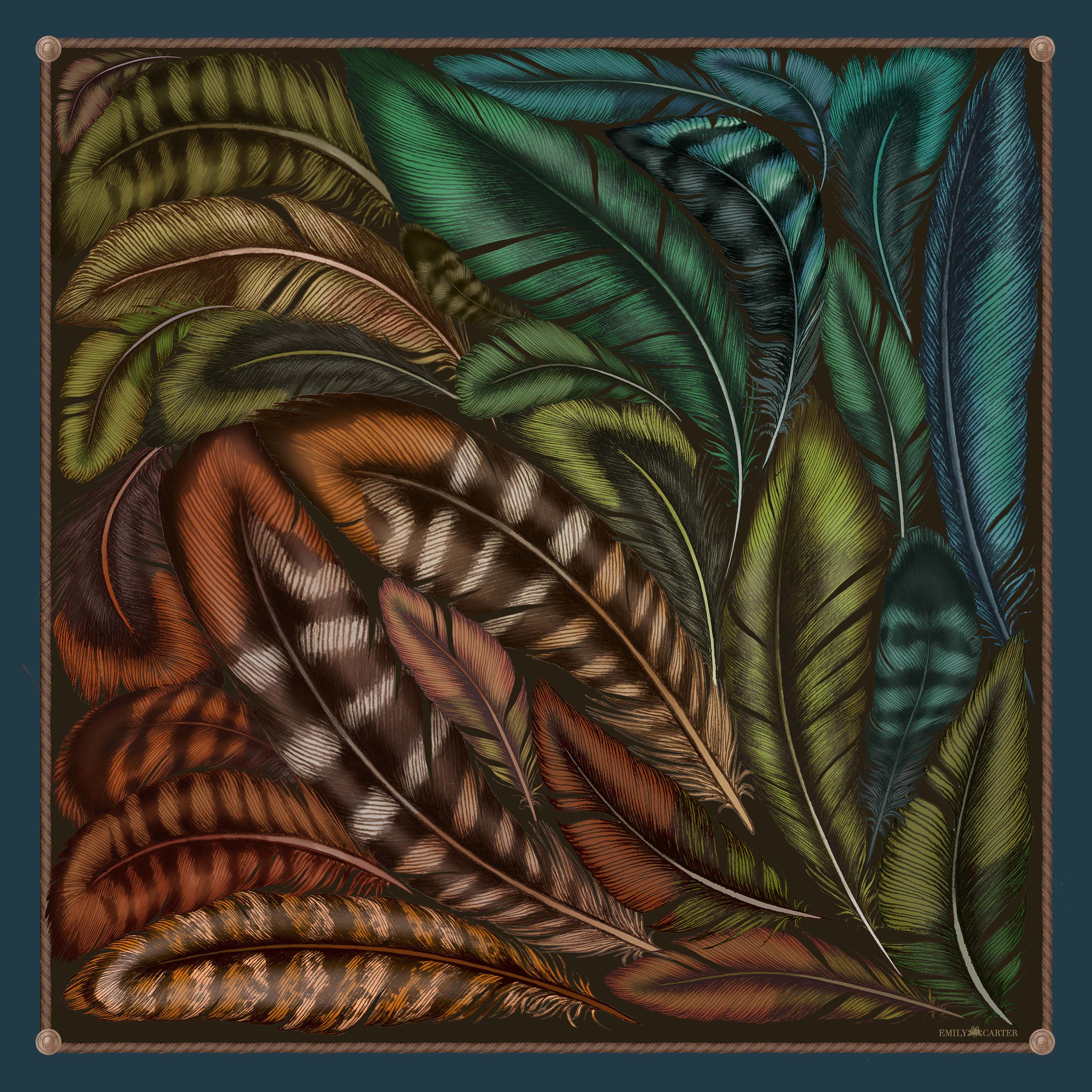 The Autumn Feather Silk Scarf | 90x90cm [Preorder]