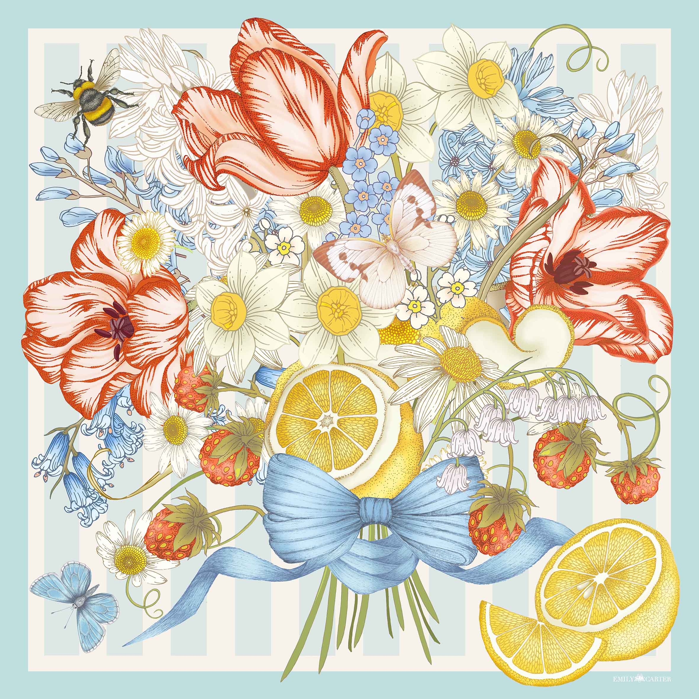 The British Bouquet Silk Scarf - Lemon | 90x90cm [Preorder]