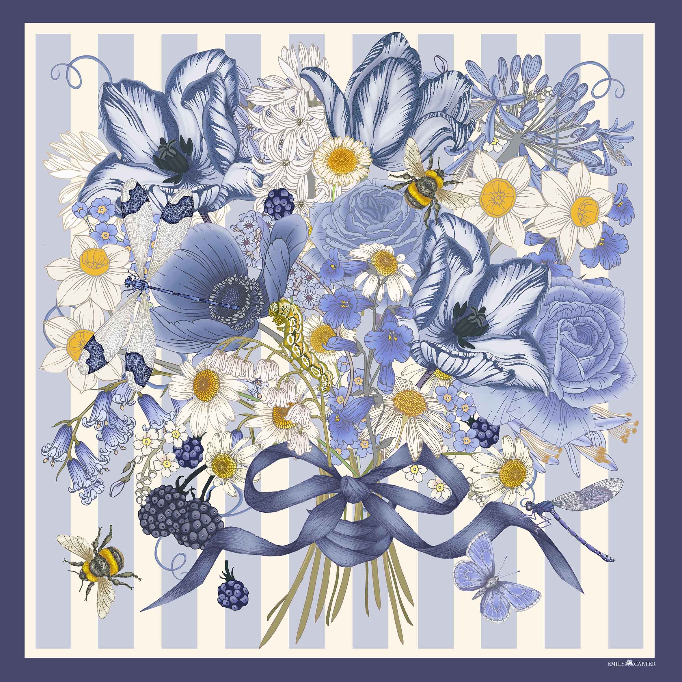 The British Bouquet Silk Scarf - Navy | 90x90cm [Preorder]