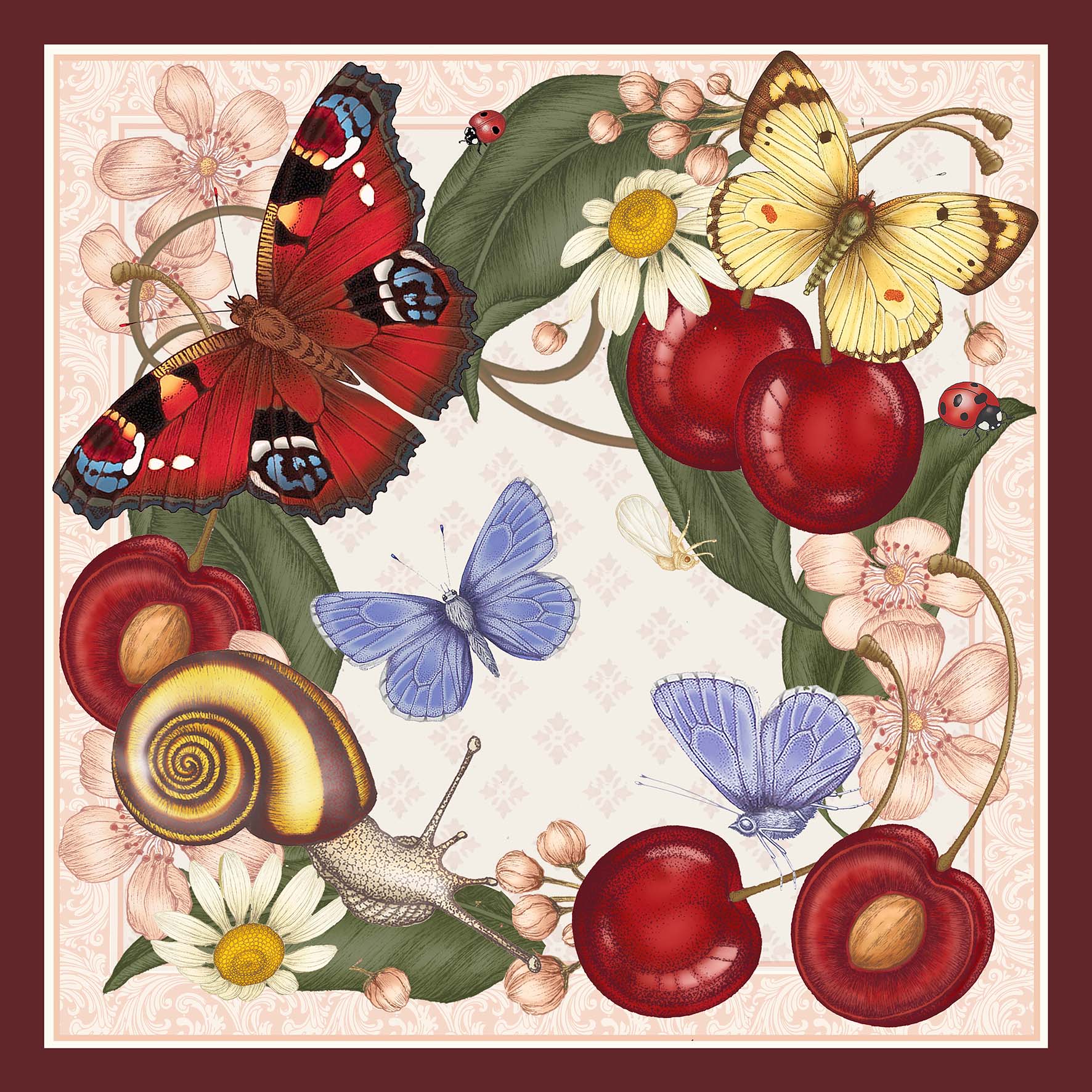 The Peacock & Cherry Blossom Silk Scarf | 90x90cm [Preorder]