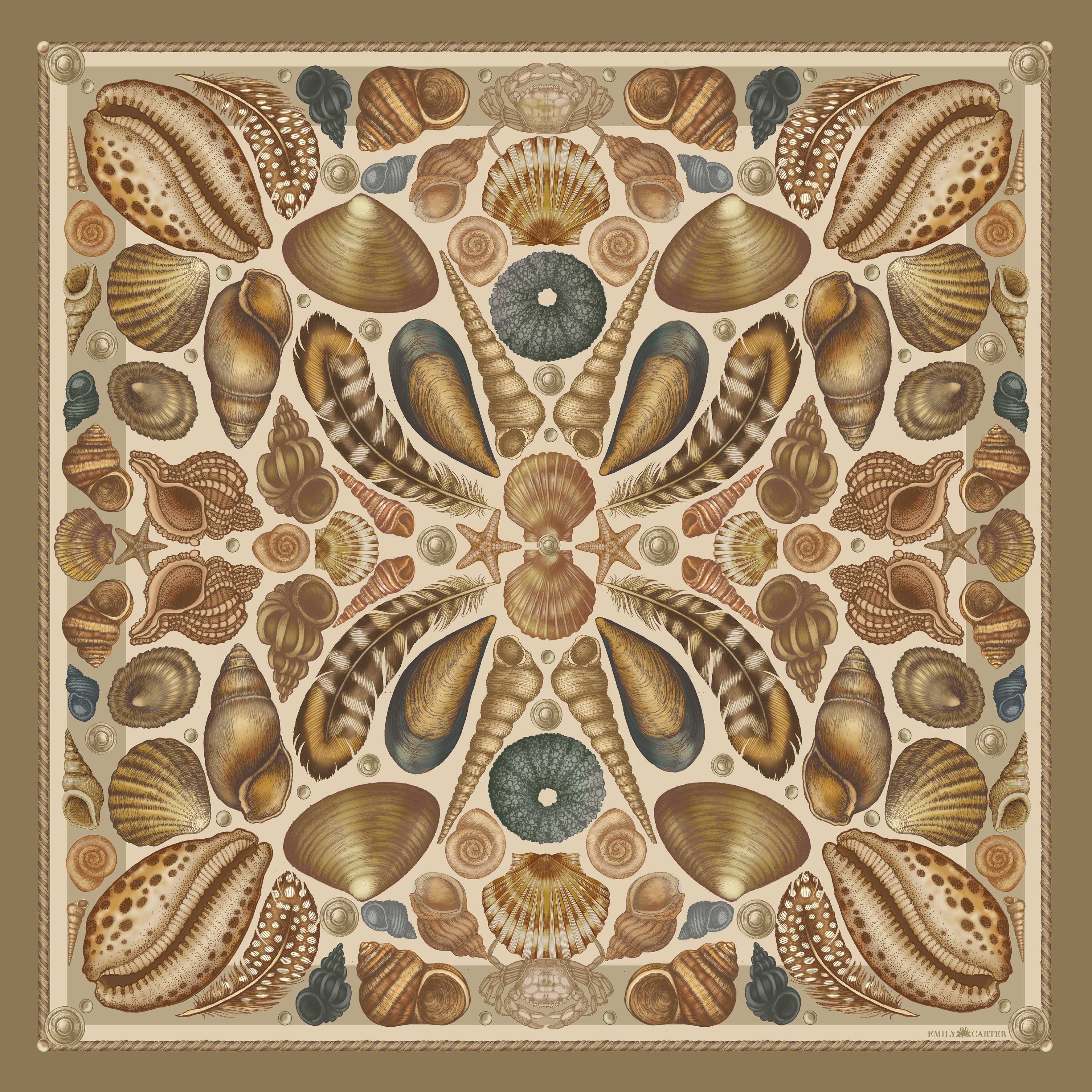 The River Shell Silk Scarf - Beige | 90x90cm [Preorder]