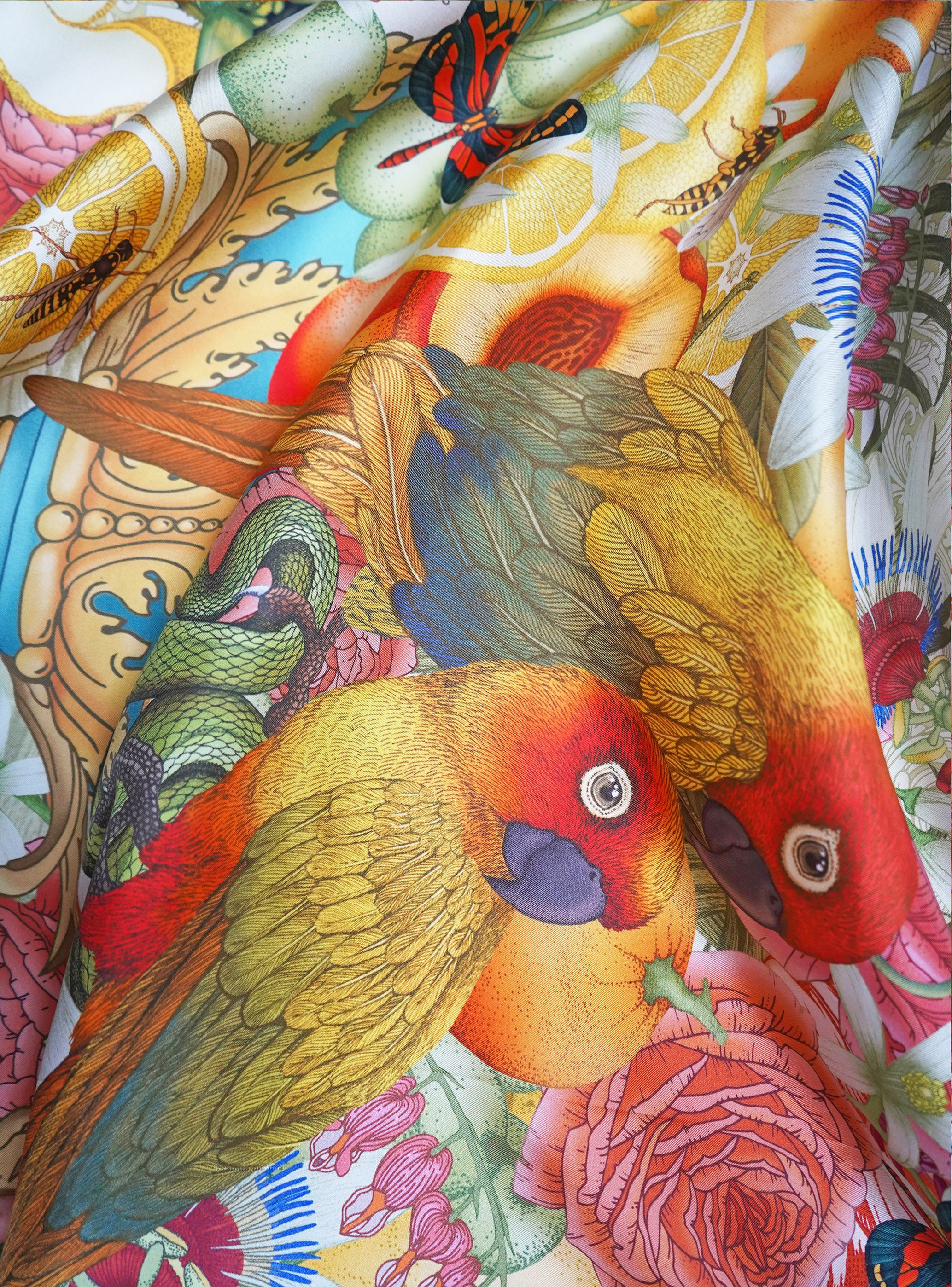 The Parrot & Passion Flower Silk Scarf | 90x90cm
