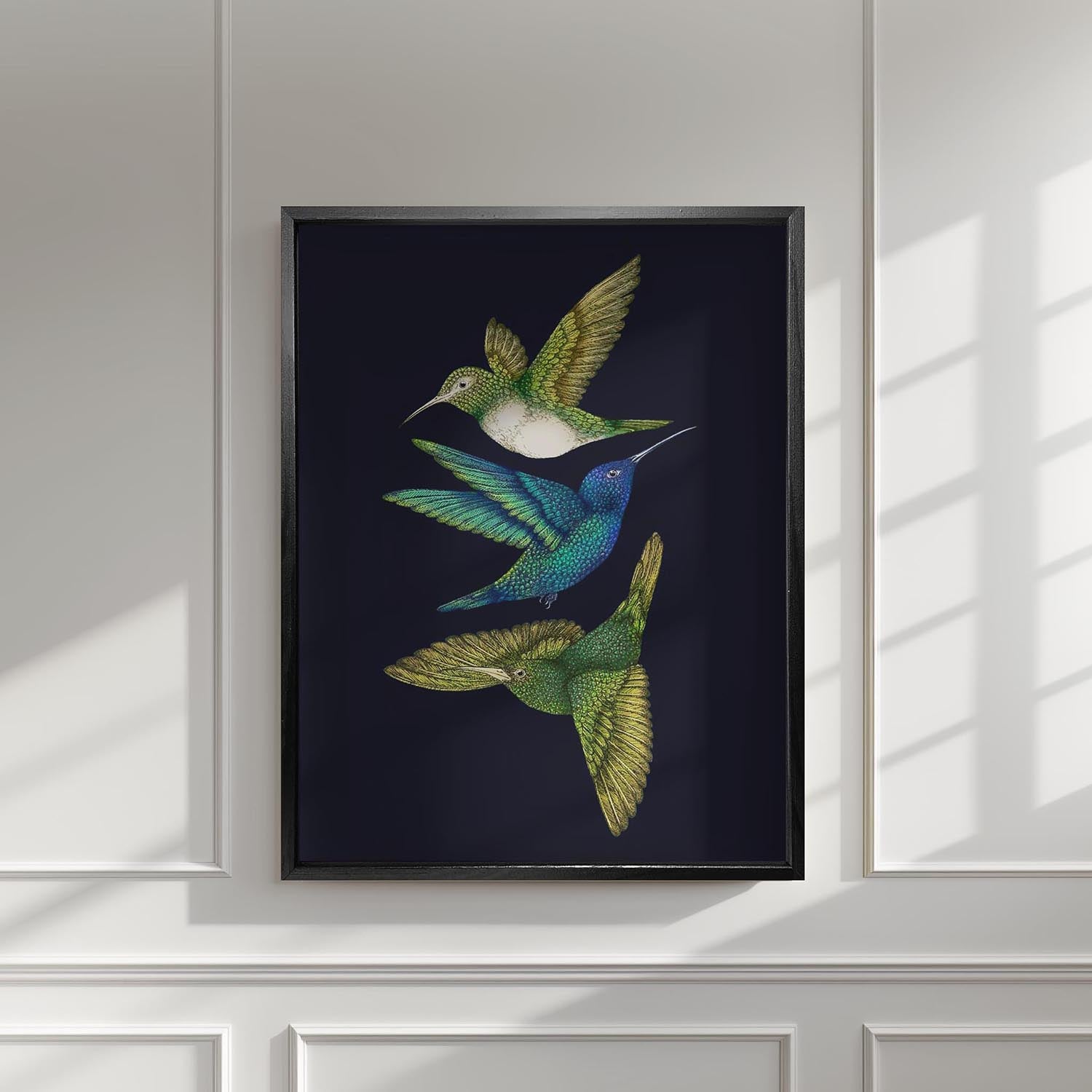 'Antique Hummingbirds III' Indigo Fine Art Print