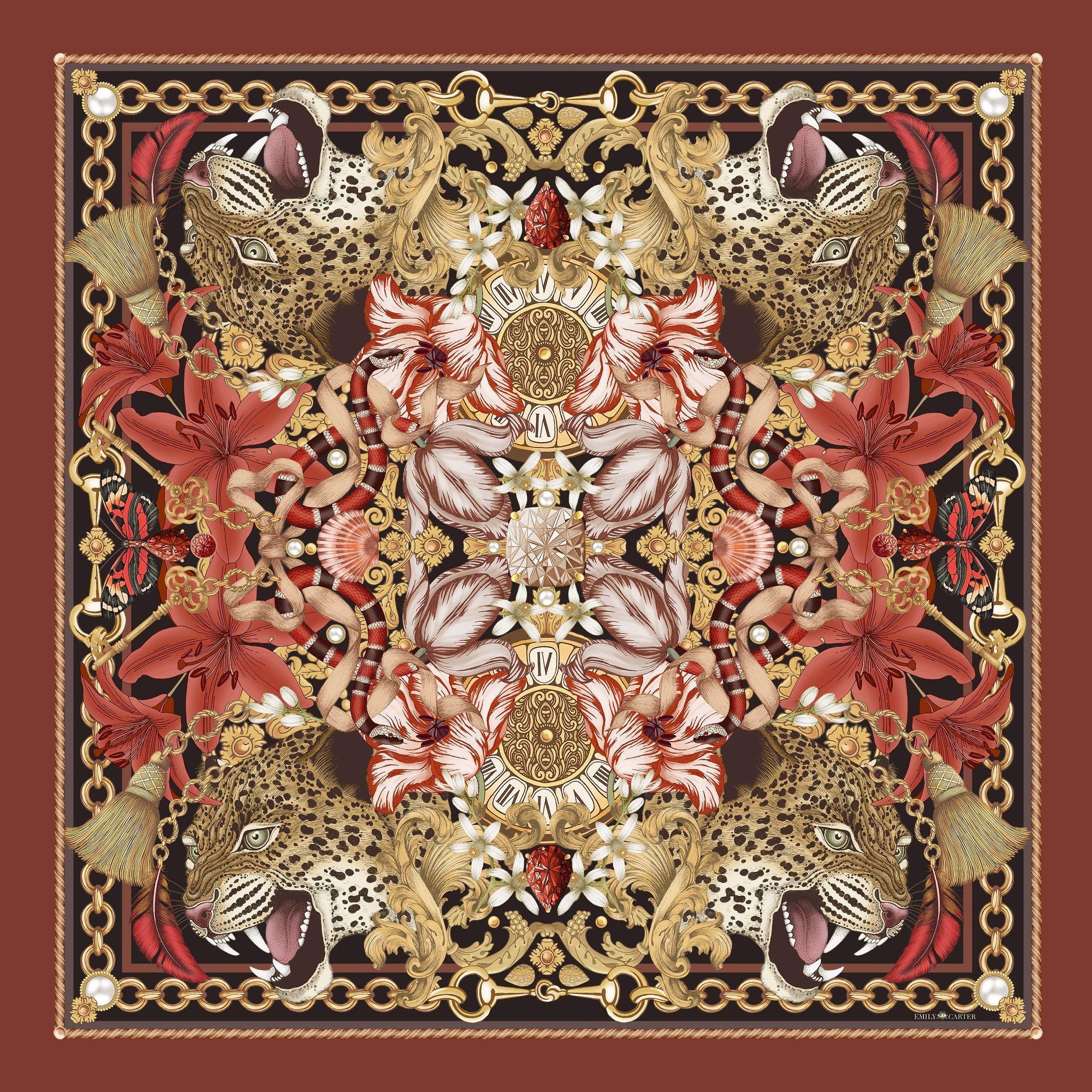 The Leopard & Tulip Scarf | Wool/Silk | 90x90cm [Preorder]