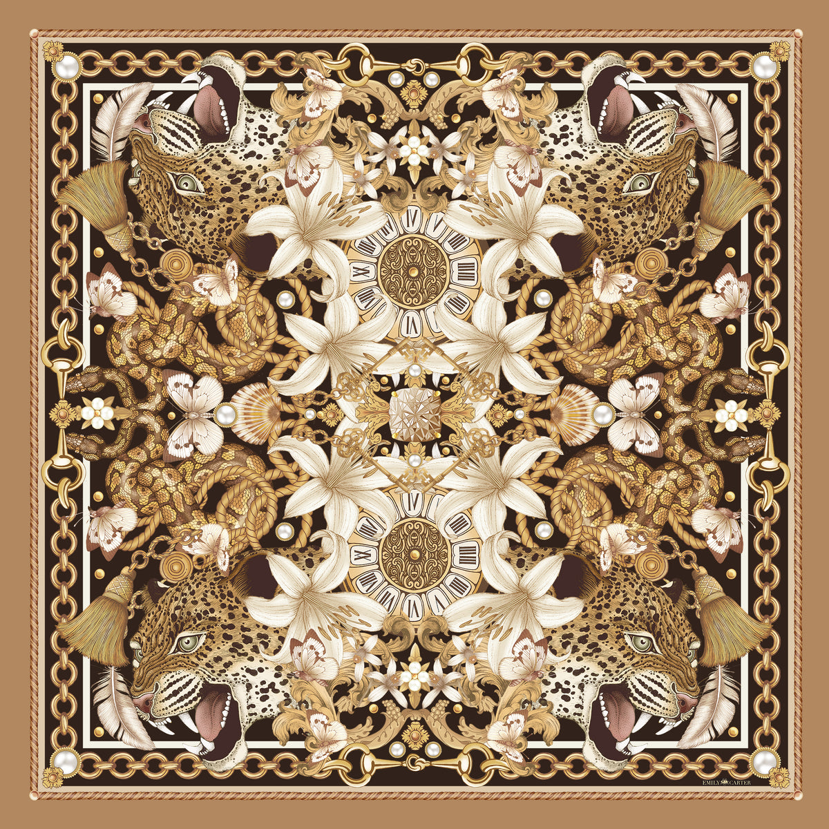 The Leopard Lily Scarf Wool/Silk 130x130cm - Main Image