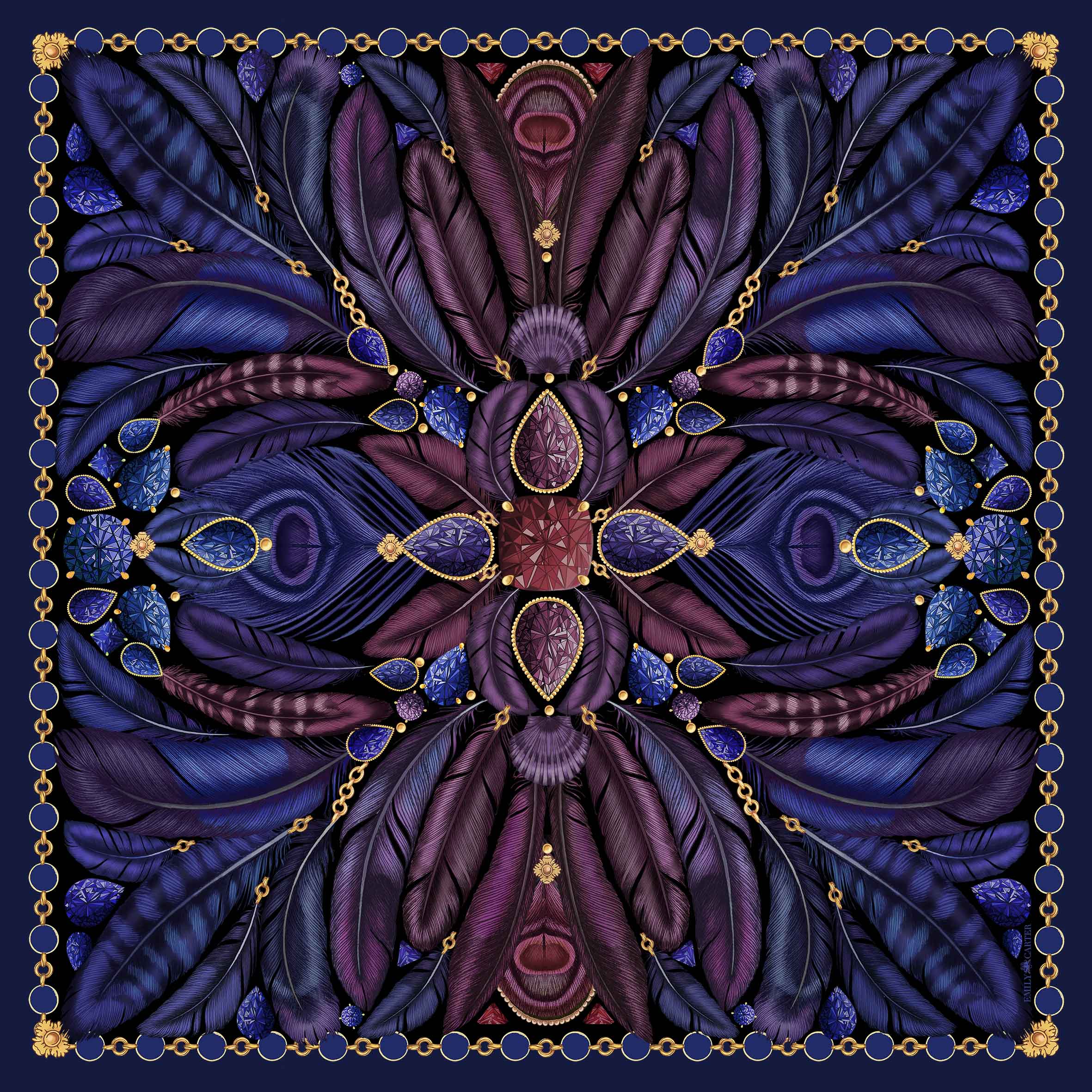 The Feather & Amethyst Silk Scarf | 90x90cm [Preorder]