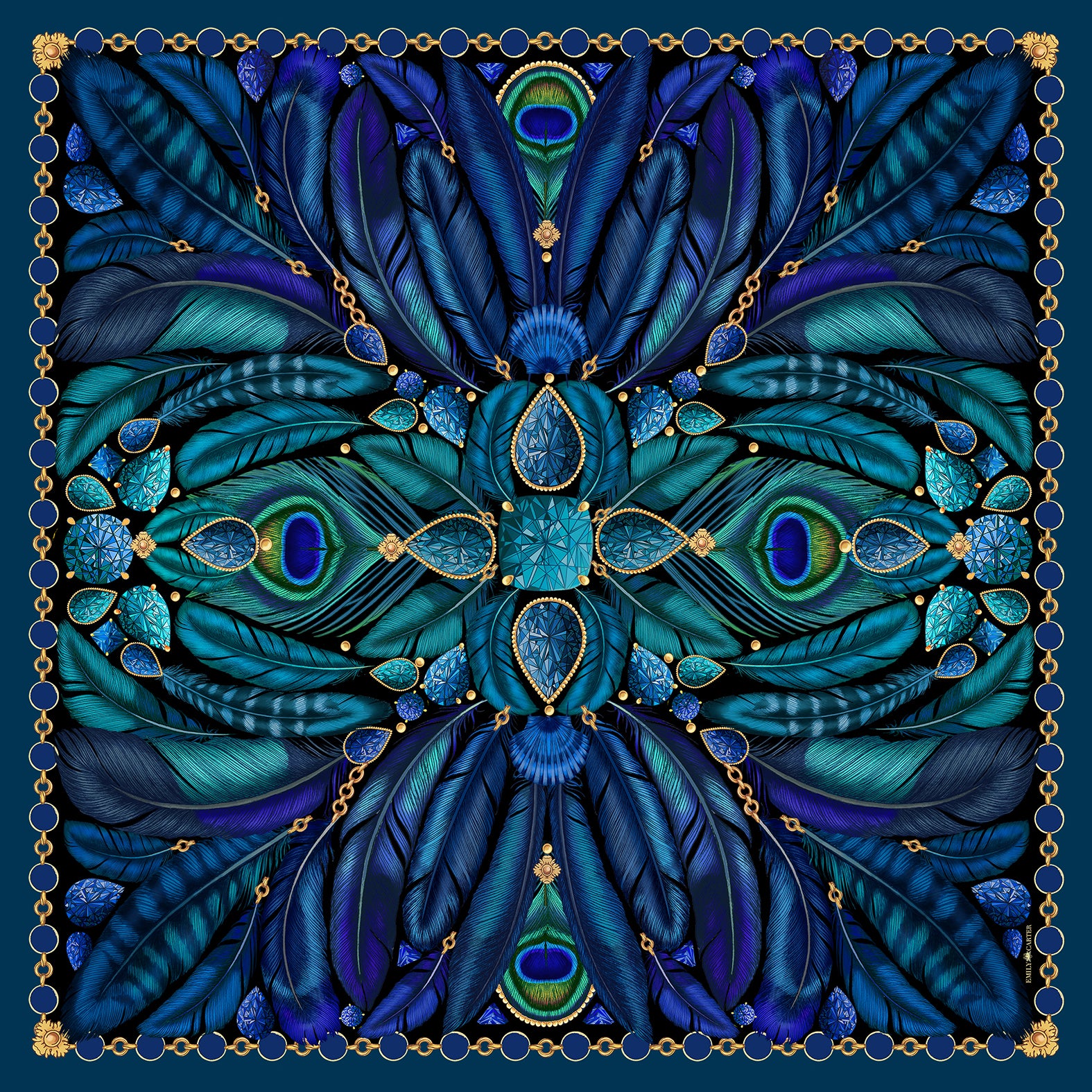 The Peacock Feather Silk Neckerchief | 45x45cm